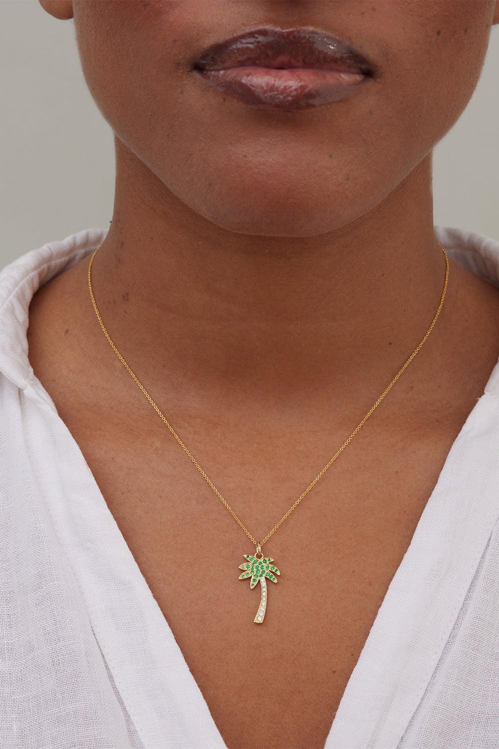 Emerald Diamond Large Palm Tree Necklace - Image 2