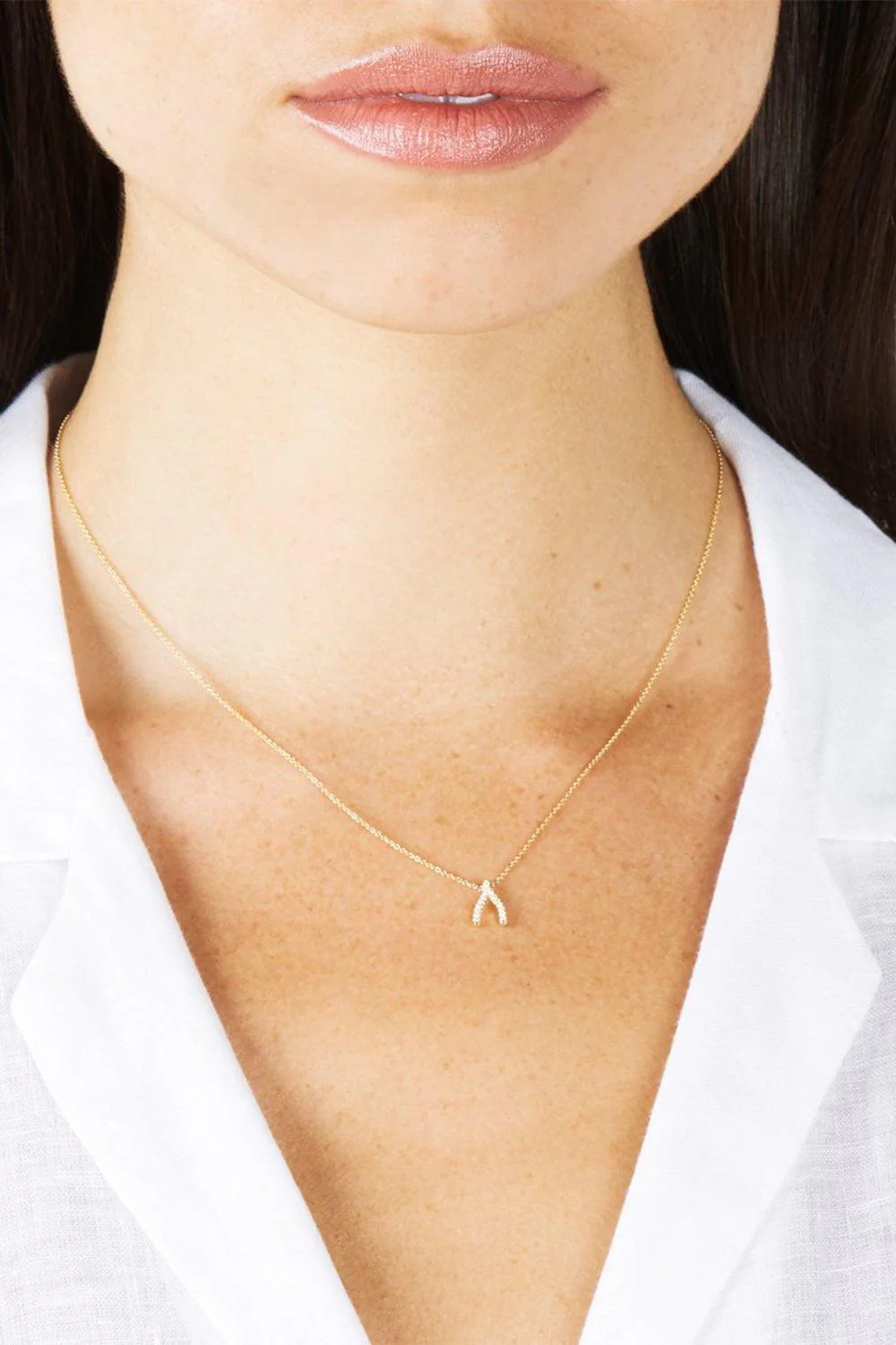 Mini Diamond Wishbone Necklace - Image 2