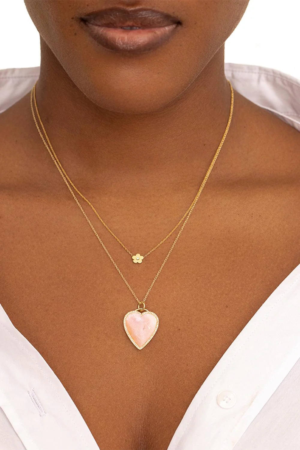 Pink Opal Large Inlay Heart Necklace - Image 2