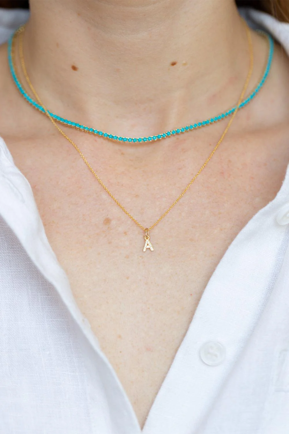 Turquoise 3 Prong Tennis Necklace - Image 2