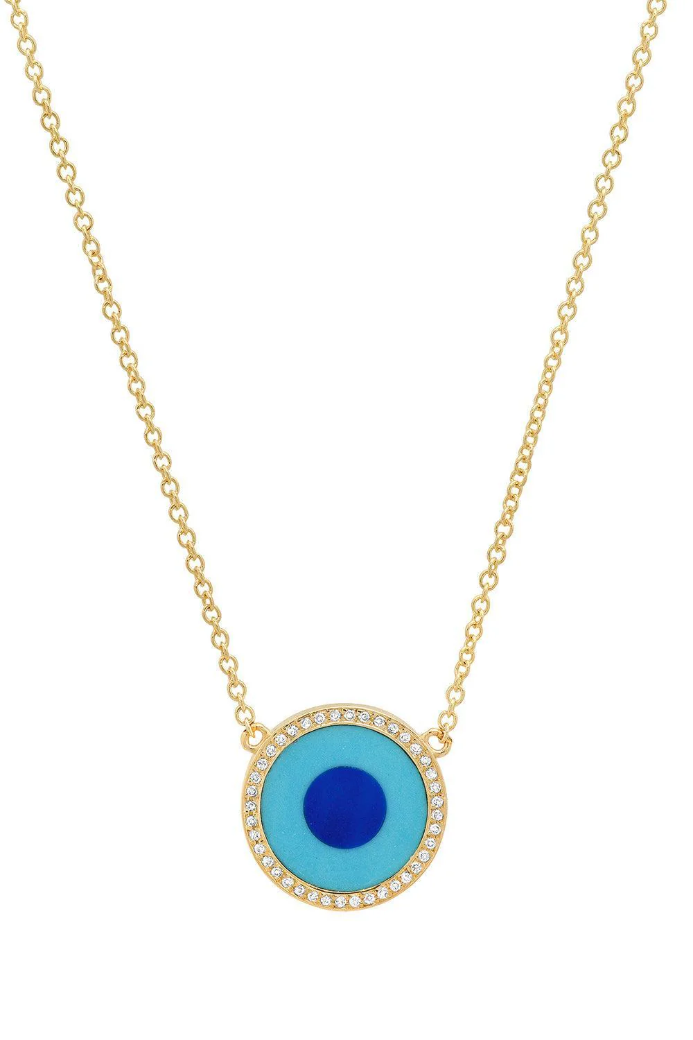 Turquoise Lapis Diamond Mini Inlay Evil Eye Necklace