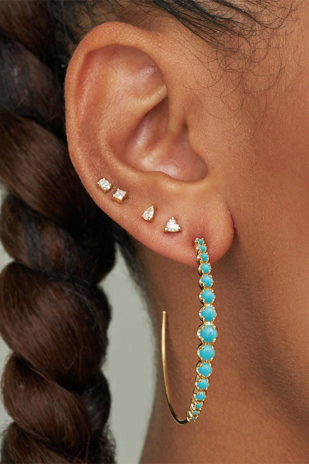 Turquoise Medium Graduated Hoop Earrings - Image 2