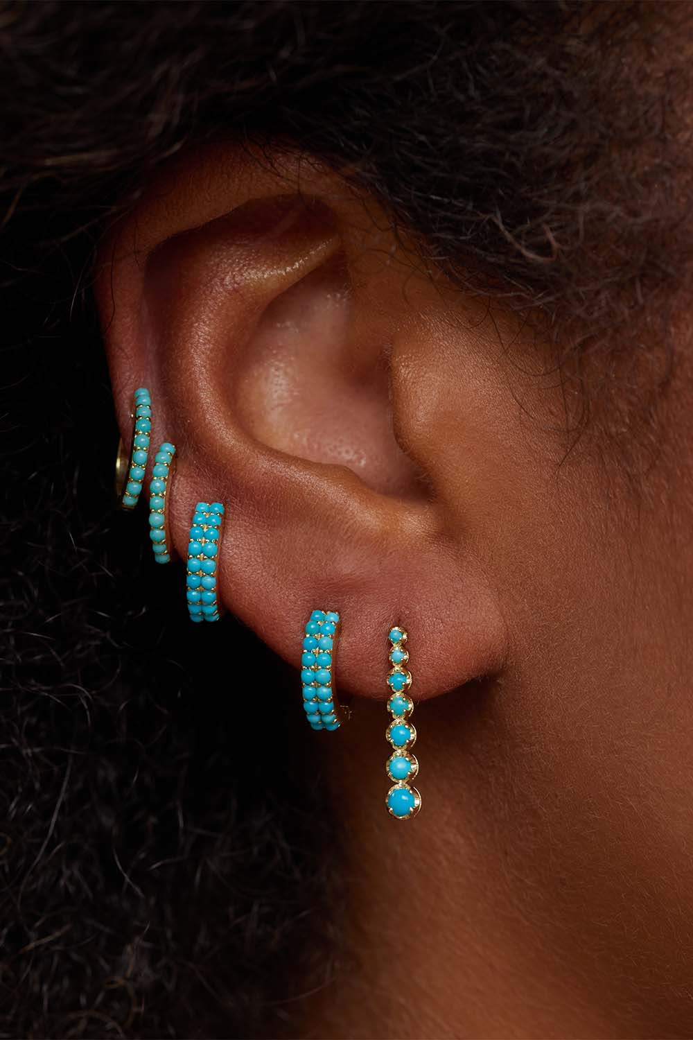 Turquoise Mini Graduated Tennis Stud Earrings - Image 2