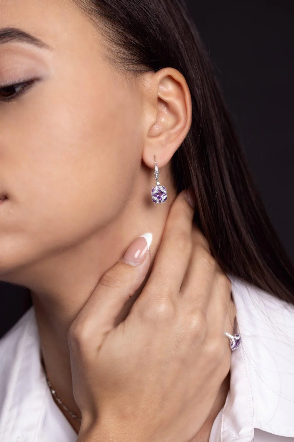 Argyle Amethyst Diamond Earrings - Image 2