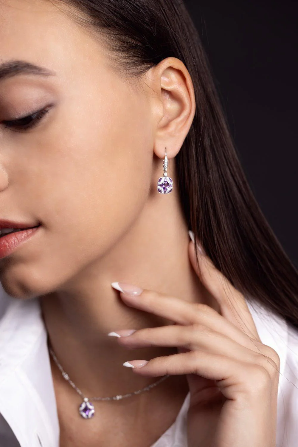 Argyle Amethyst Diamond Earrings - Image 3