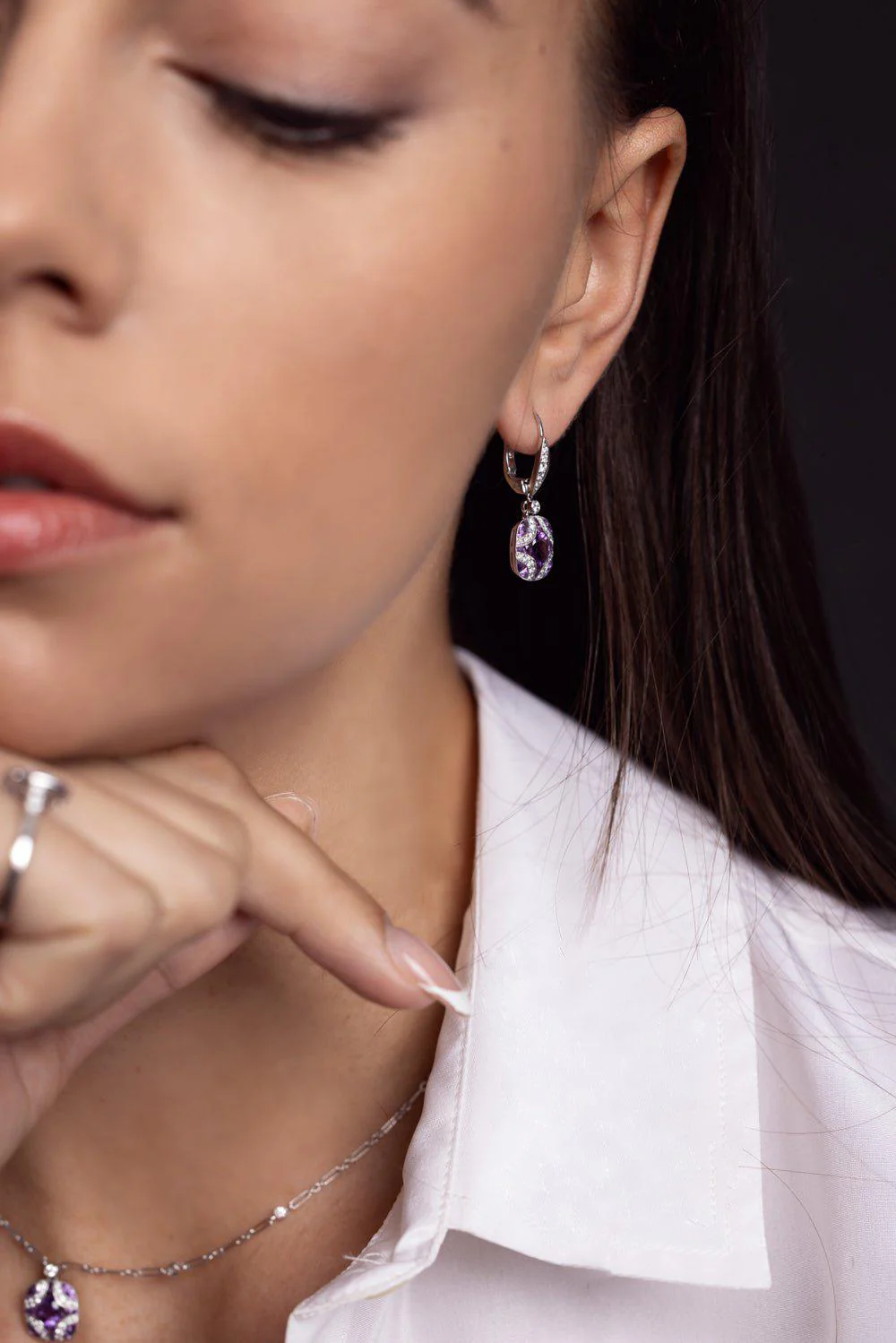 Argyle Amethyst Diamond Earrings - Image 4