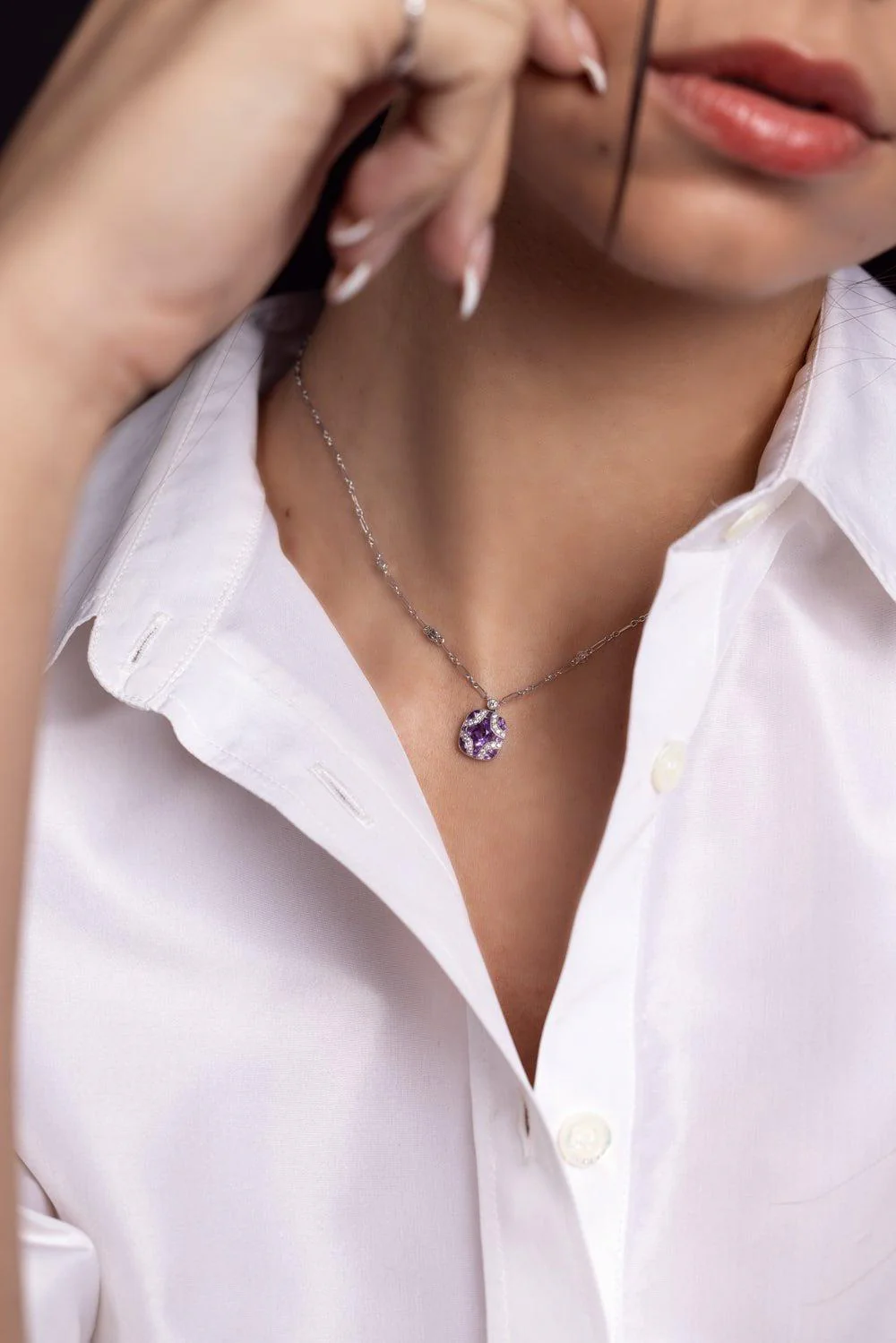 Argyle Amethyst Diamond Pendant Necklace - Image 2