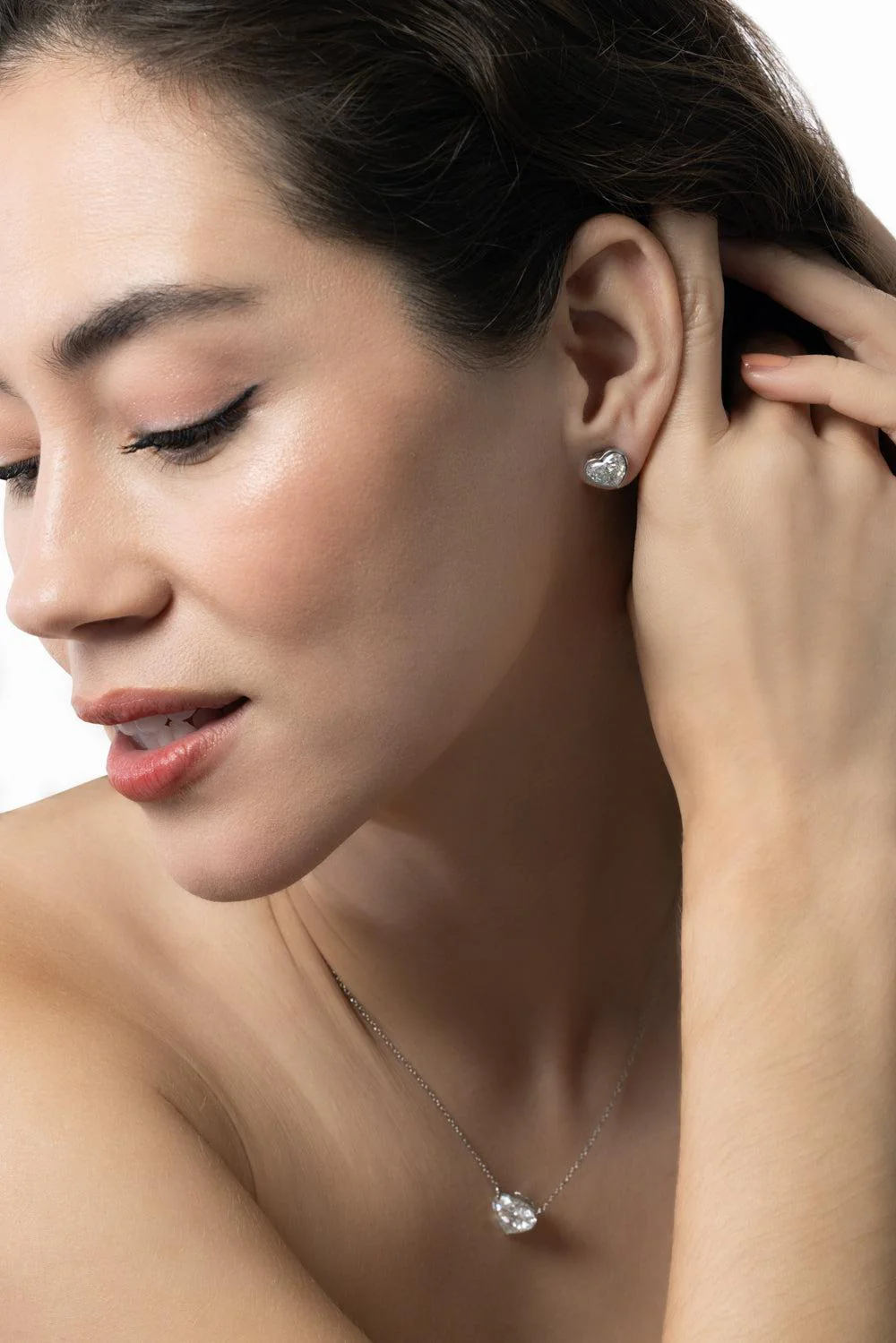 Bezel Heart Diamond Stud Earrings - Image 2