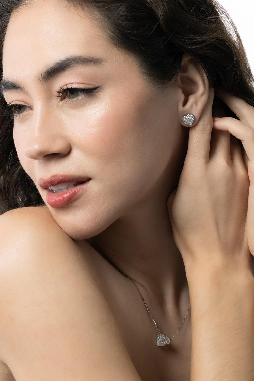 Bezel Heart Diamond Stud Earrings - Image 3
