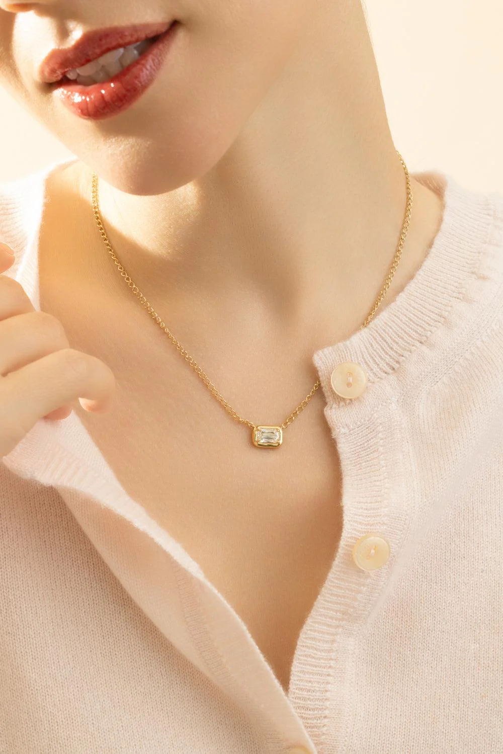Diamond Bezel Set Solitaire Necklace - Image 2
