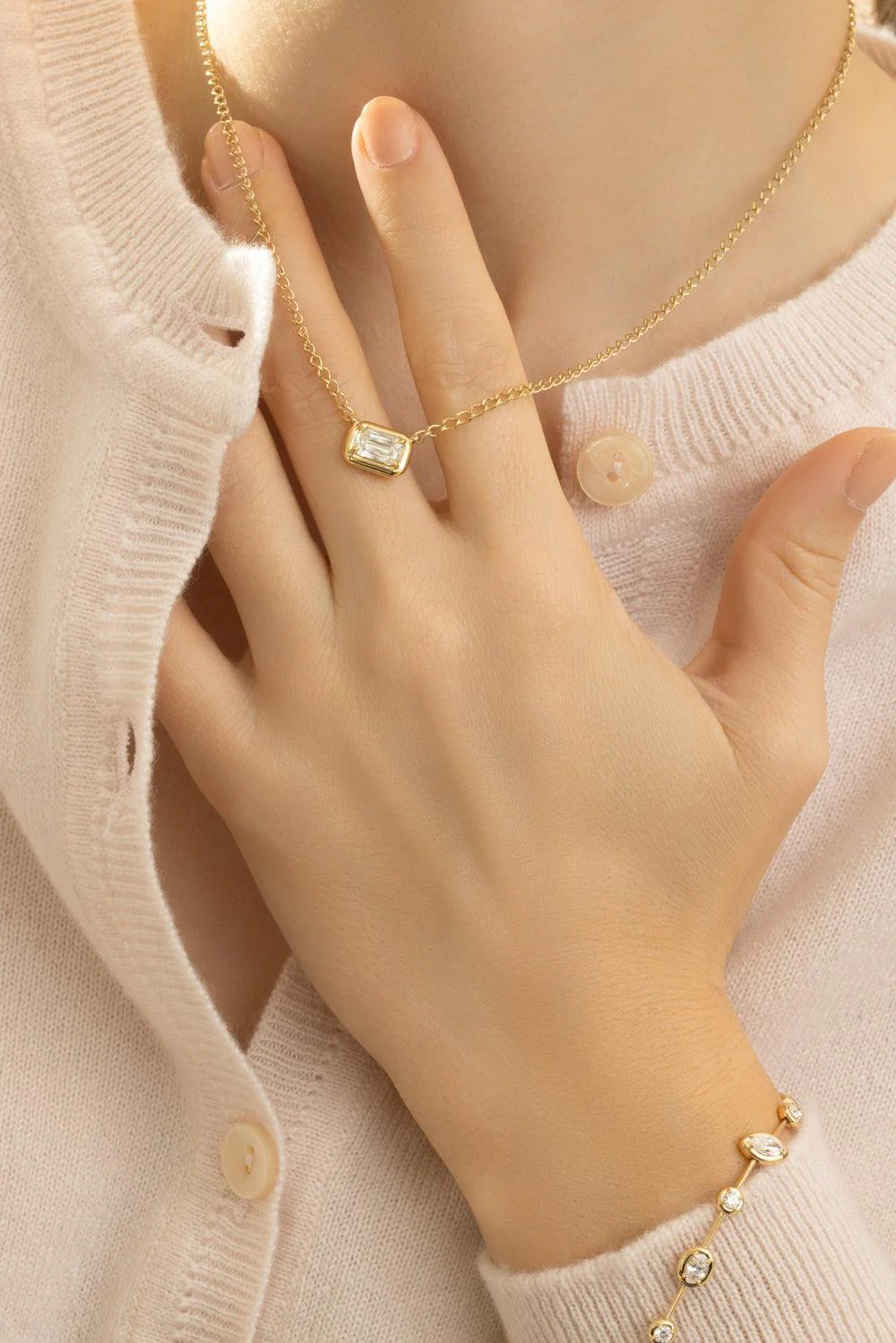 Diamond Bezel Set Solitaire Necklace - Image 3
