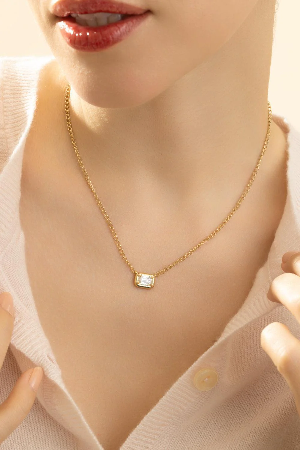 Diamond Bezel Set Solitaire Necklace - Image 4