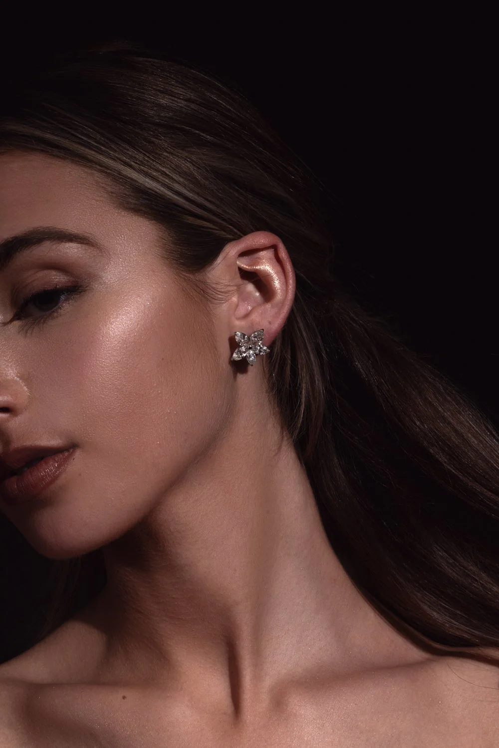 Diamond Floral Motif Earrings - Image 2