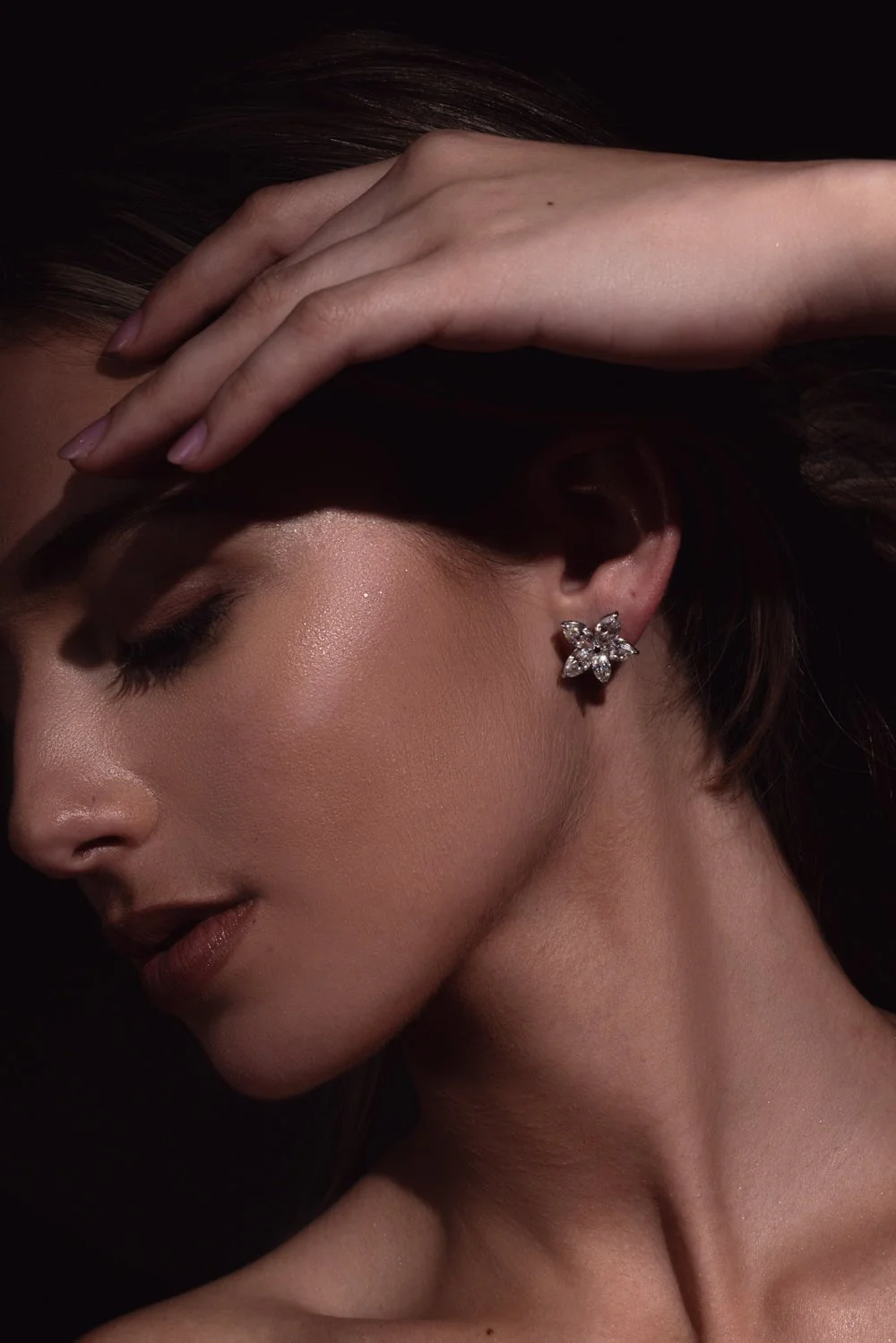 Diamond Floral Motif Earrings - Image 3