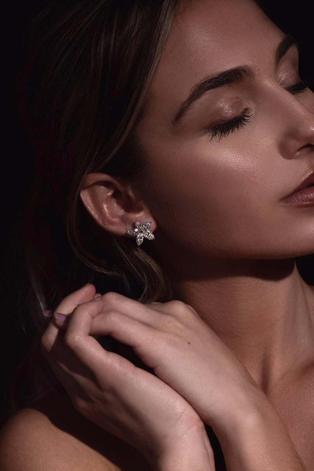 Diamond Floral Motif Earrings - Image 5