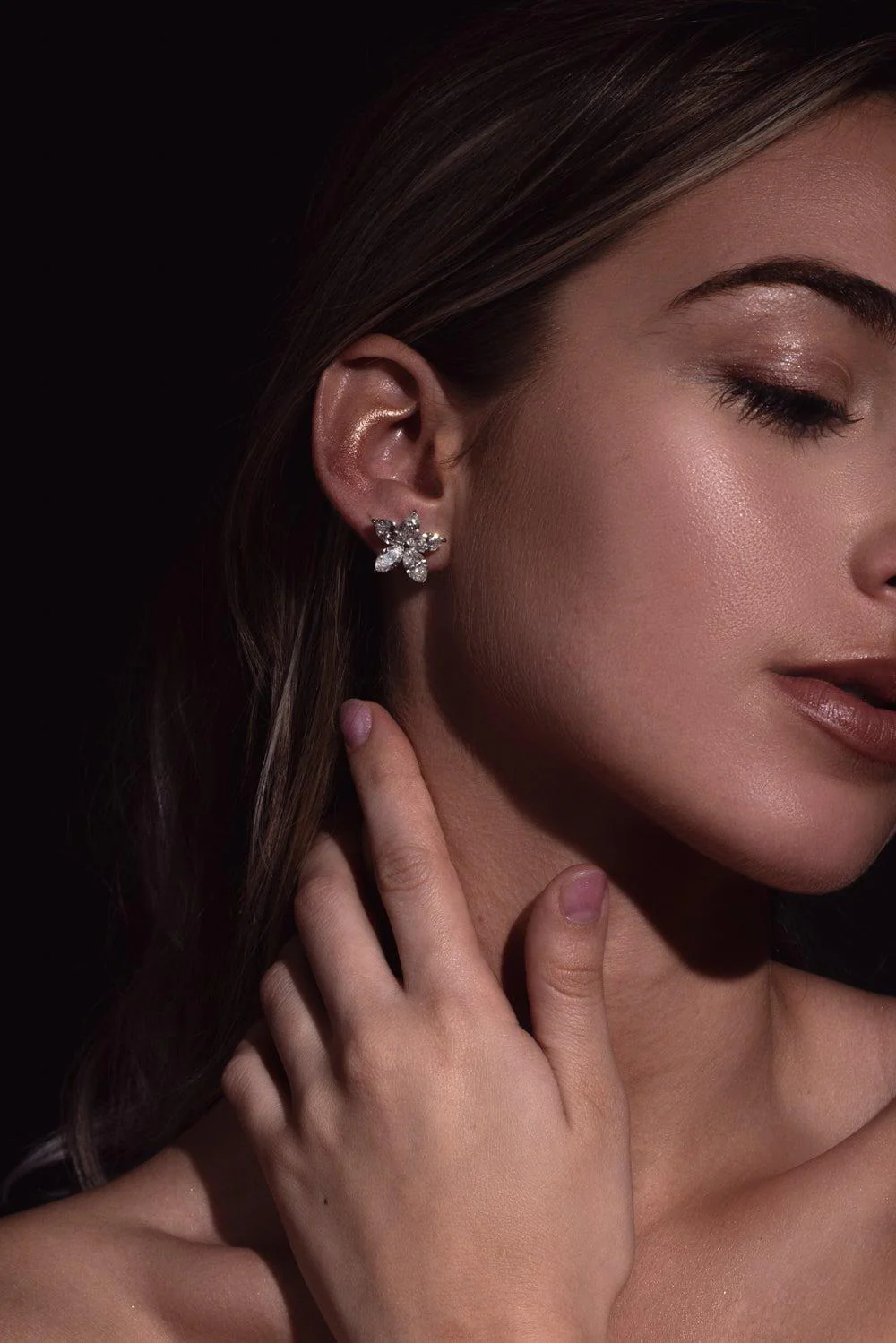 Diamond Floral Motif Earrings - Image 7