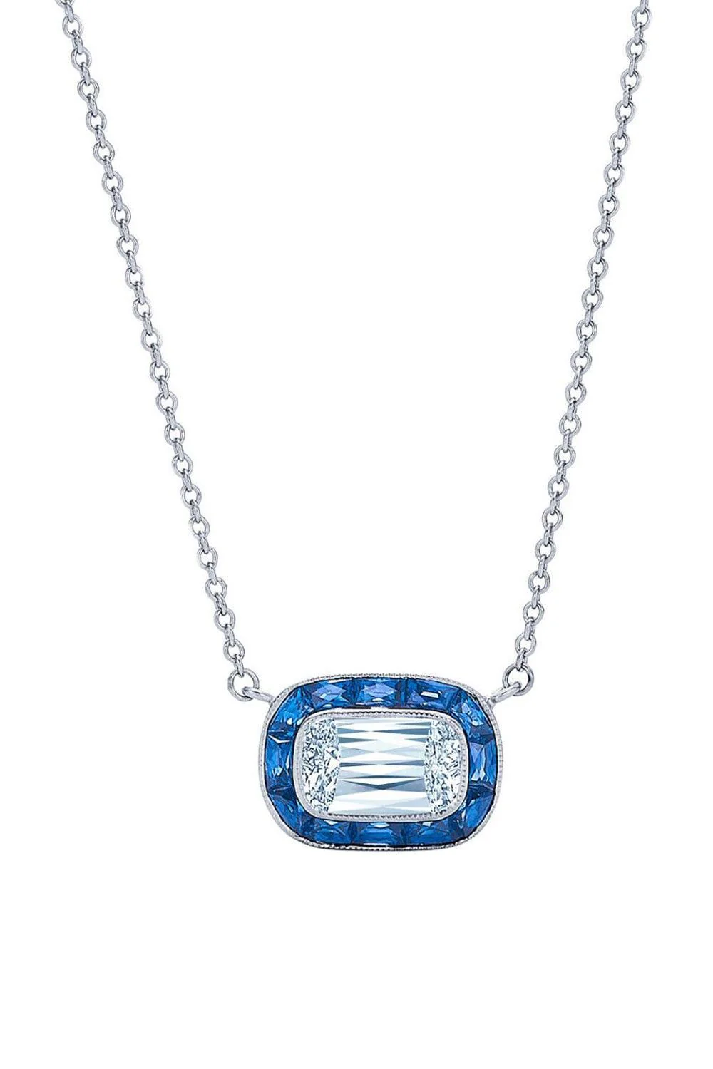 Diamond Sapphire Halo Pendant Necklace