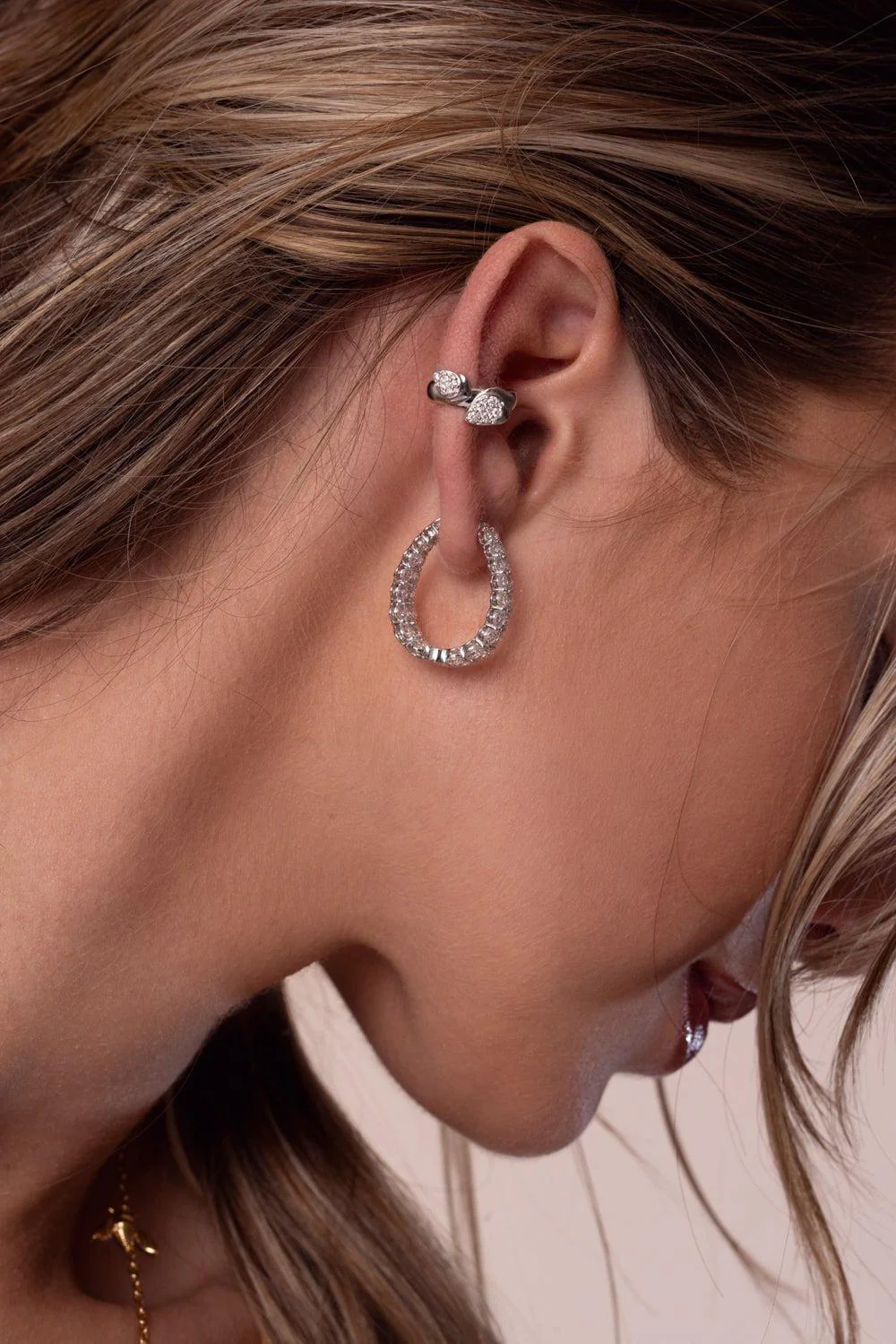 Lyric 2 Row Diamond Hoop Earrings - Image 4
