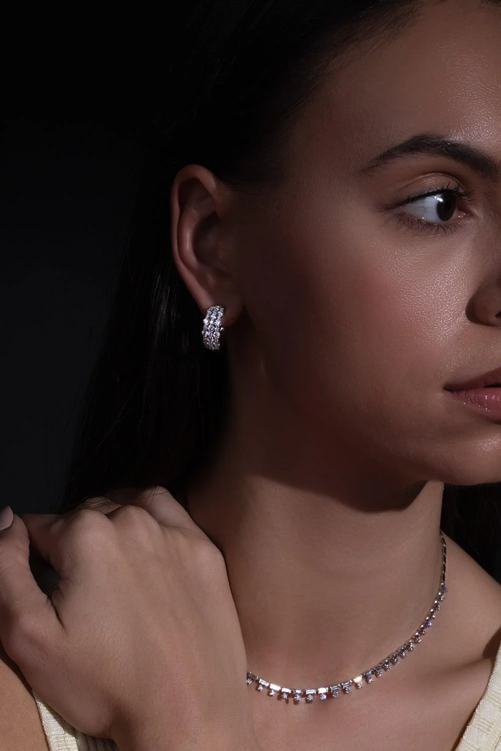 Lyric 3 Row Diamond Hoop Earrings - Image 2