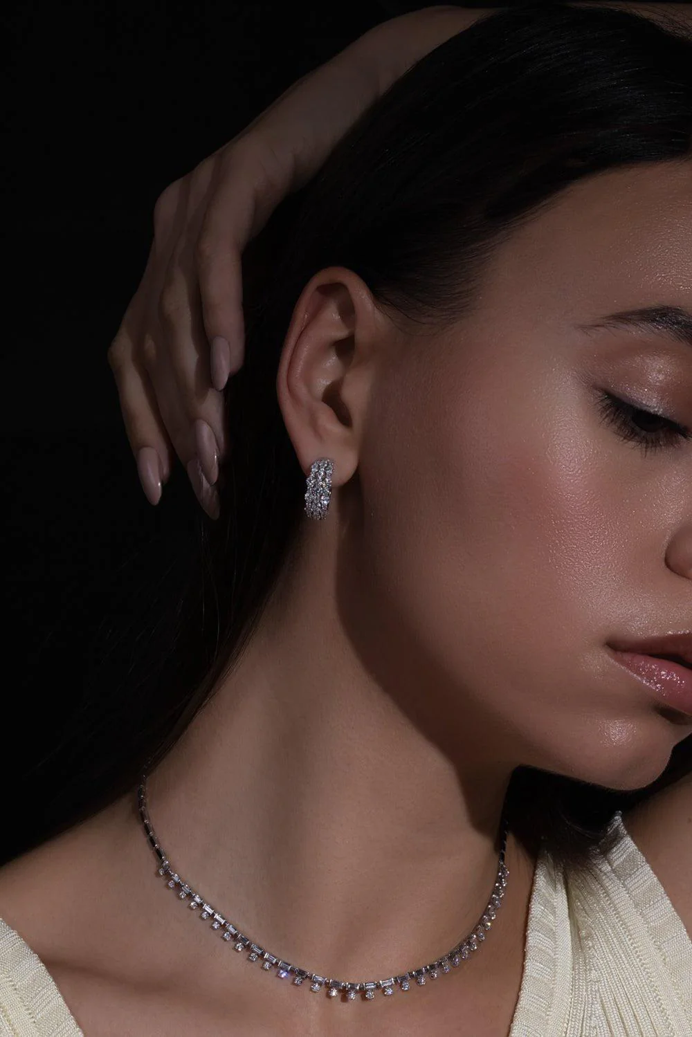 Lyric 3 Row Diamond Hoop Earrings - Image 3
