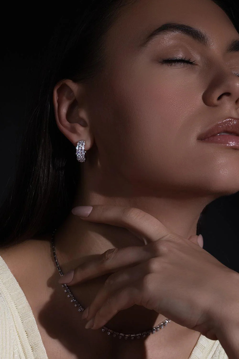 Lyric 3 Row Diamond Hoop Earrings - Image 4