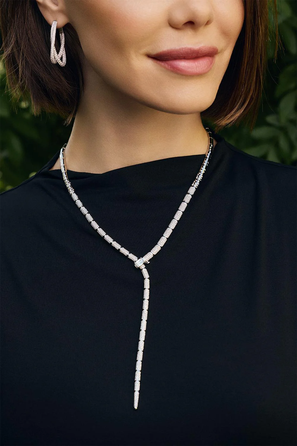 Moonlight Crossover Diamond Hoop Earrings - Image 2