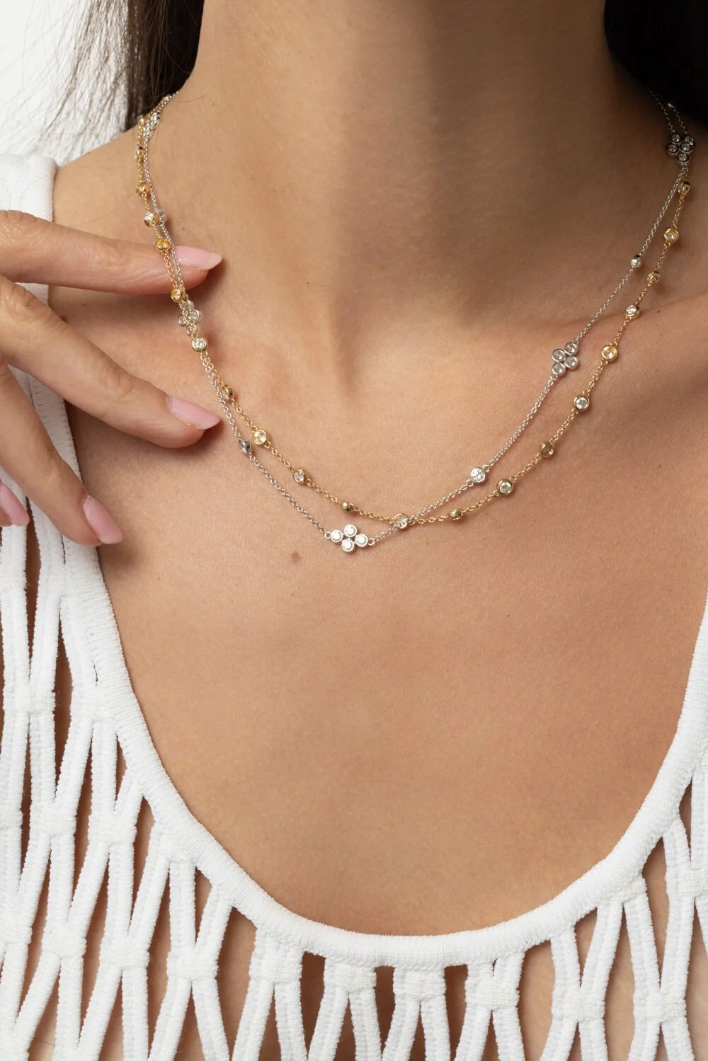 Round Diamond Bezel String Necklace - Image 2