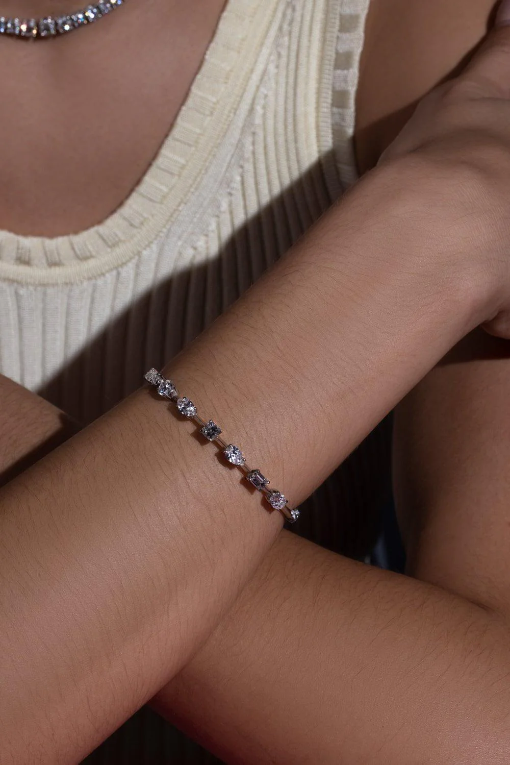 Starry Night Mixed Shape Diamond Bangle Bracelet - Image 3