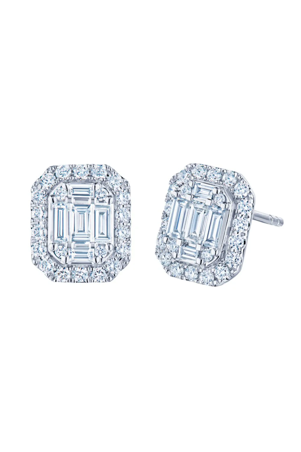 Sunburst Emerald Cut Diamond Stud Earrings