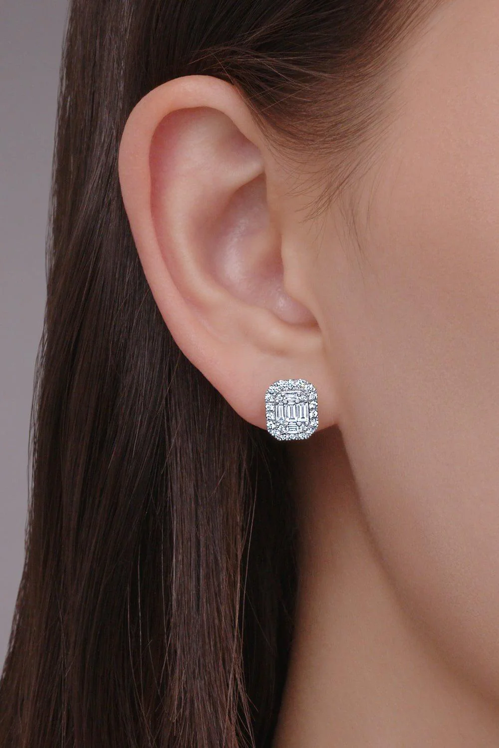 Sunburst Emerald Cut Diamond Stud Earrings - Image 2
