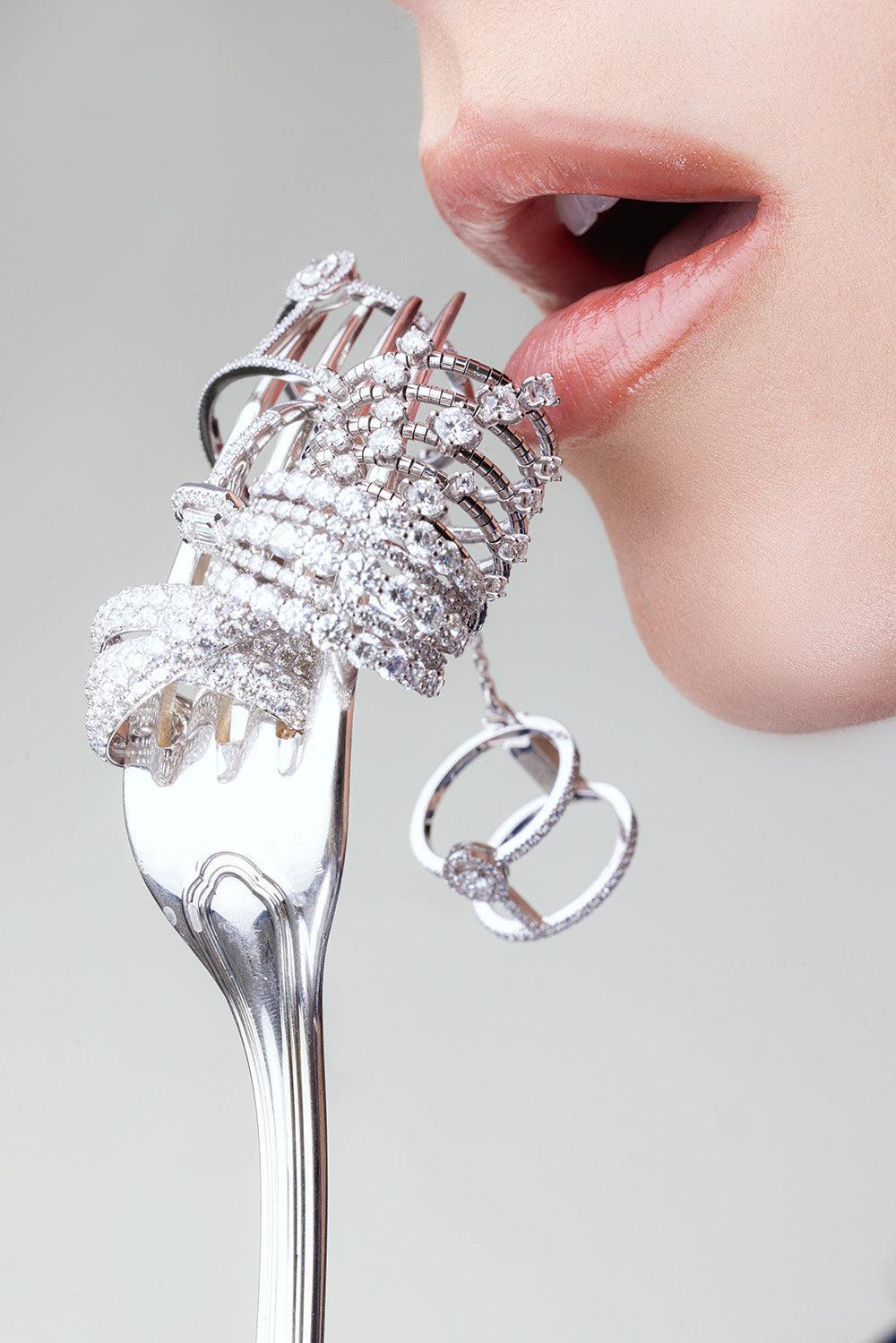 Three Row Moonlight Diamond Crossover Ring - Image 3