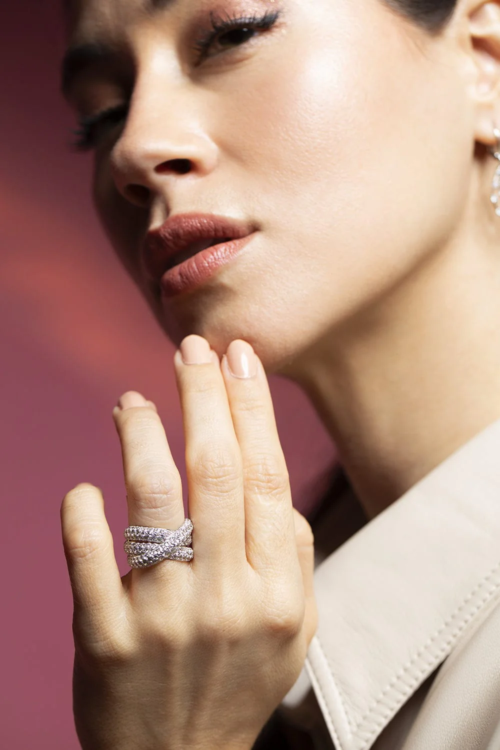 Three Row Moonlight Diamond Crossover Ring - Image 4