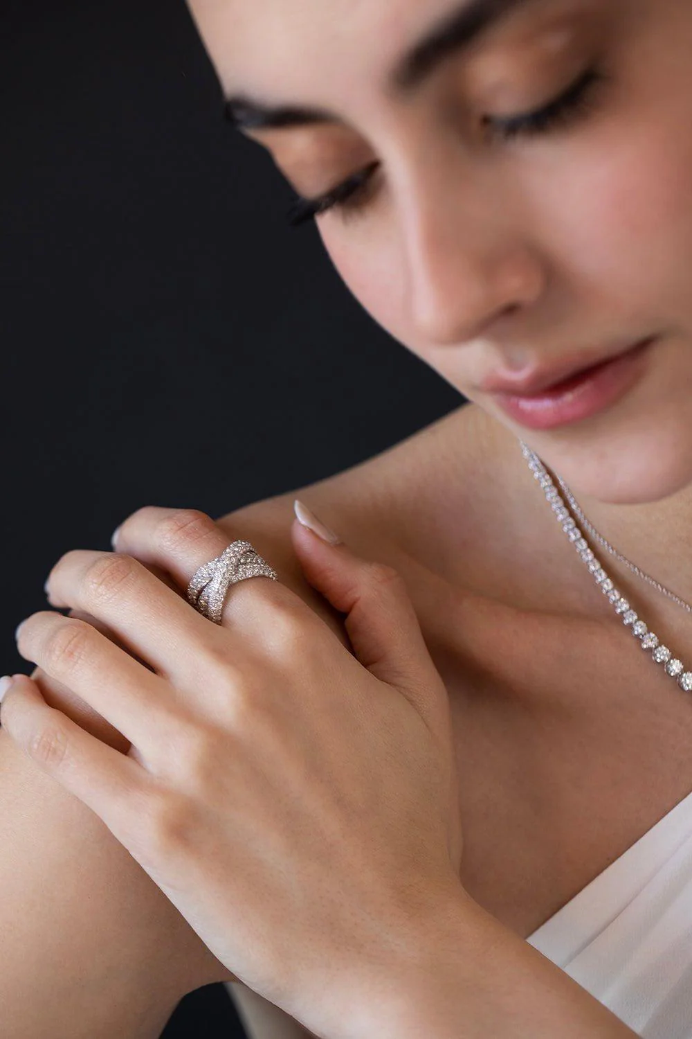 Three Row Moonlight Diamond Crossover Ring - Image 5
