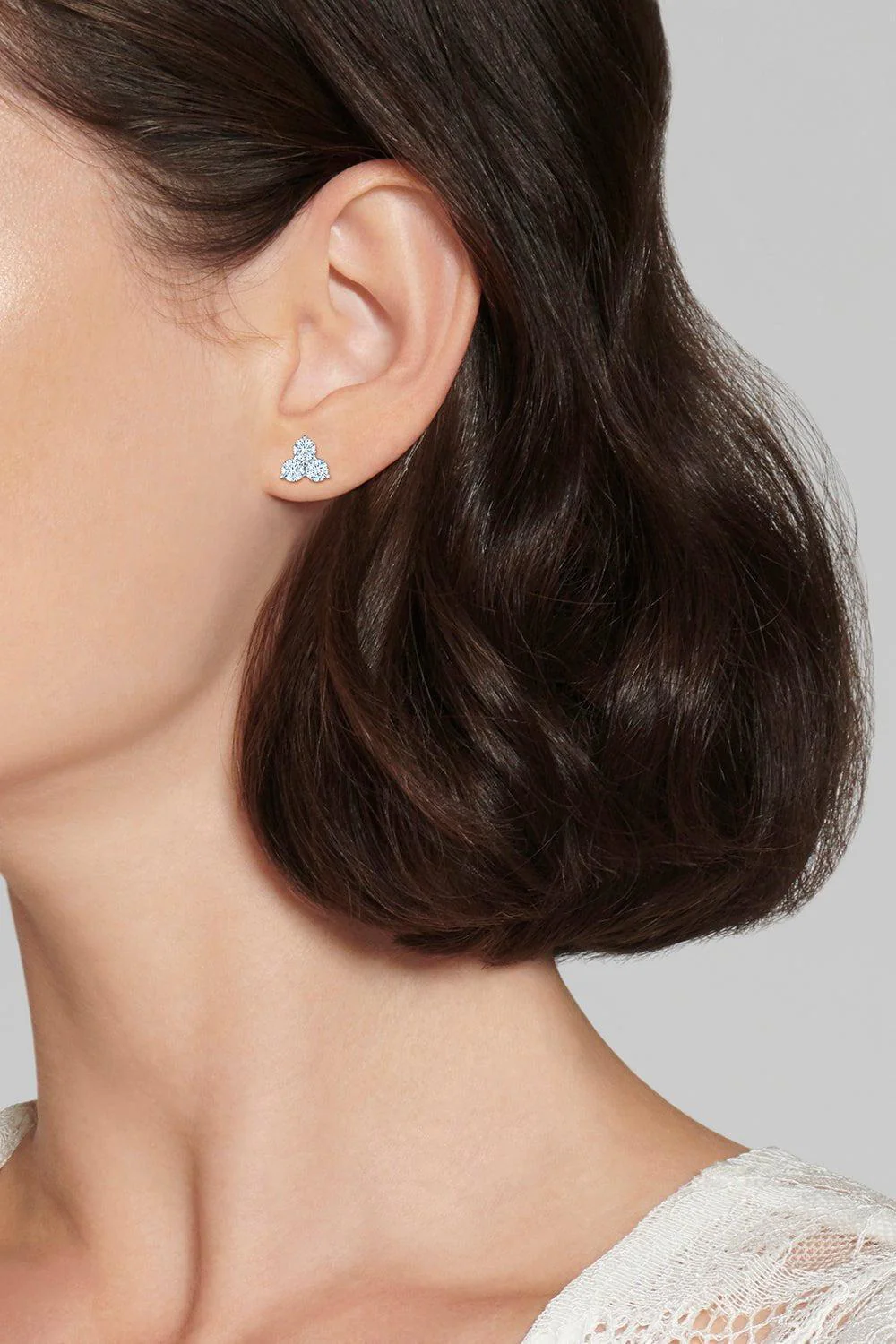 Three Stone Cluster Stud Earrings - Image 2