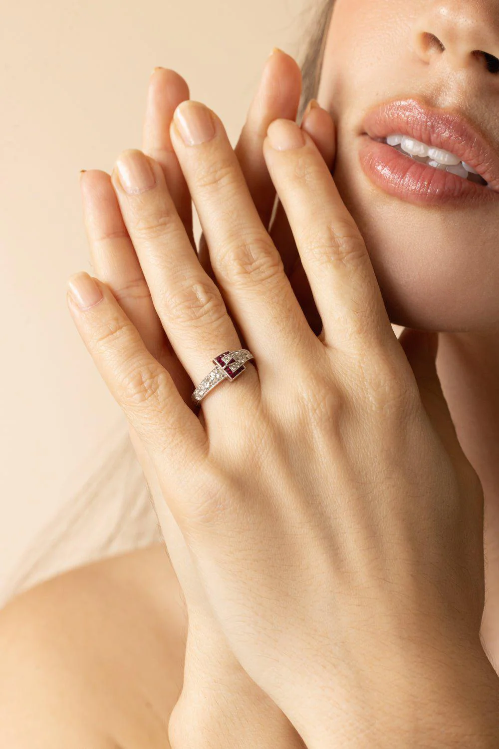 Vintage Diamond Ruby Buckle Ring - Image 3