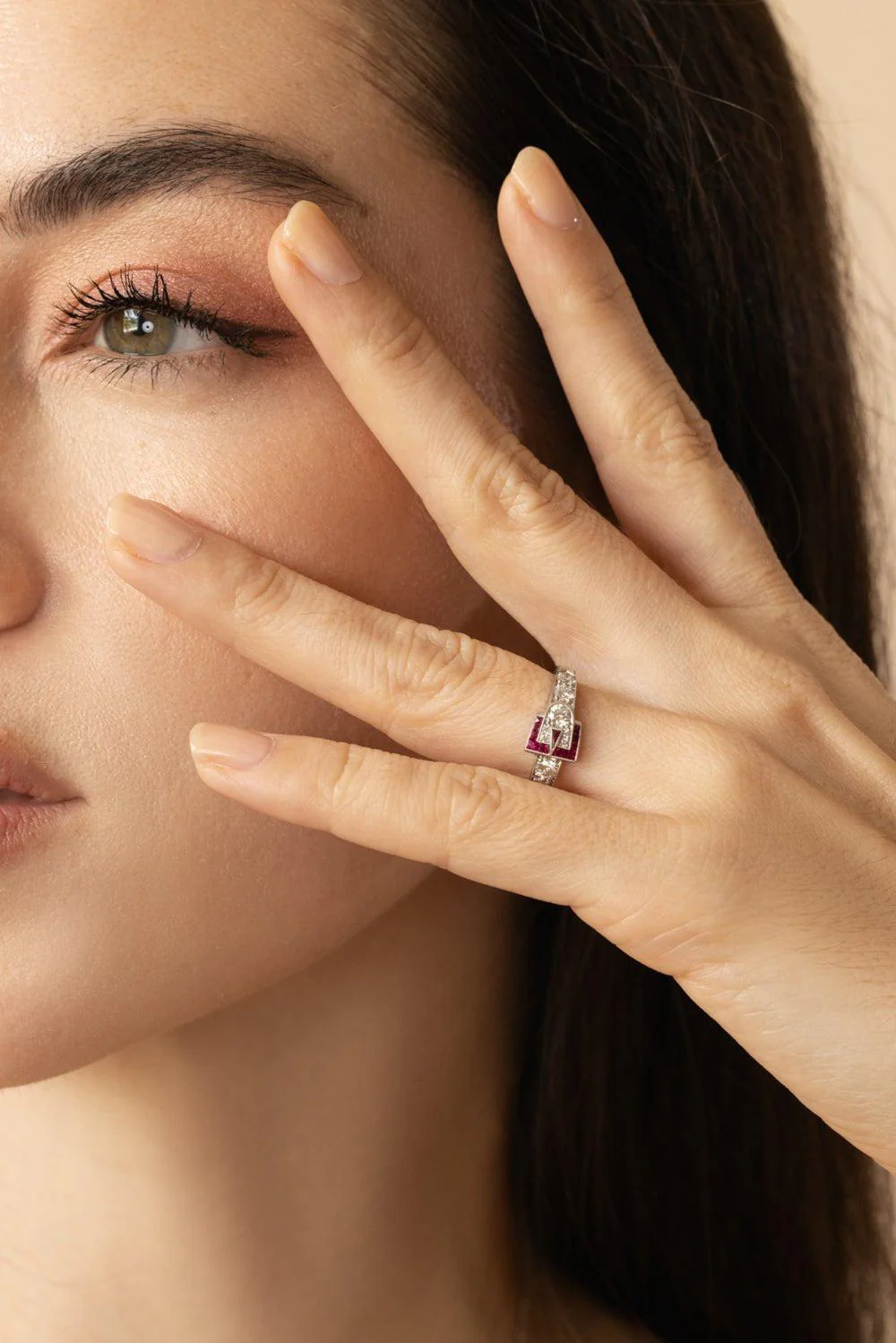 Vintage Diamond Ruby Buckle Ring - Image 4