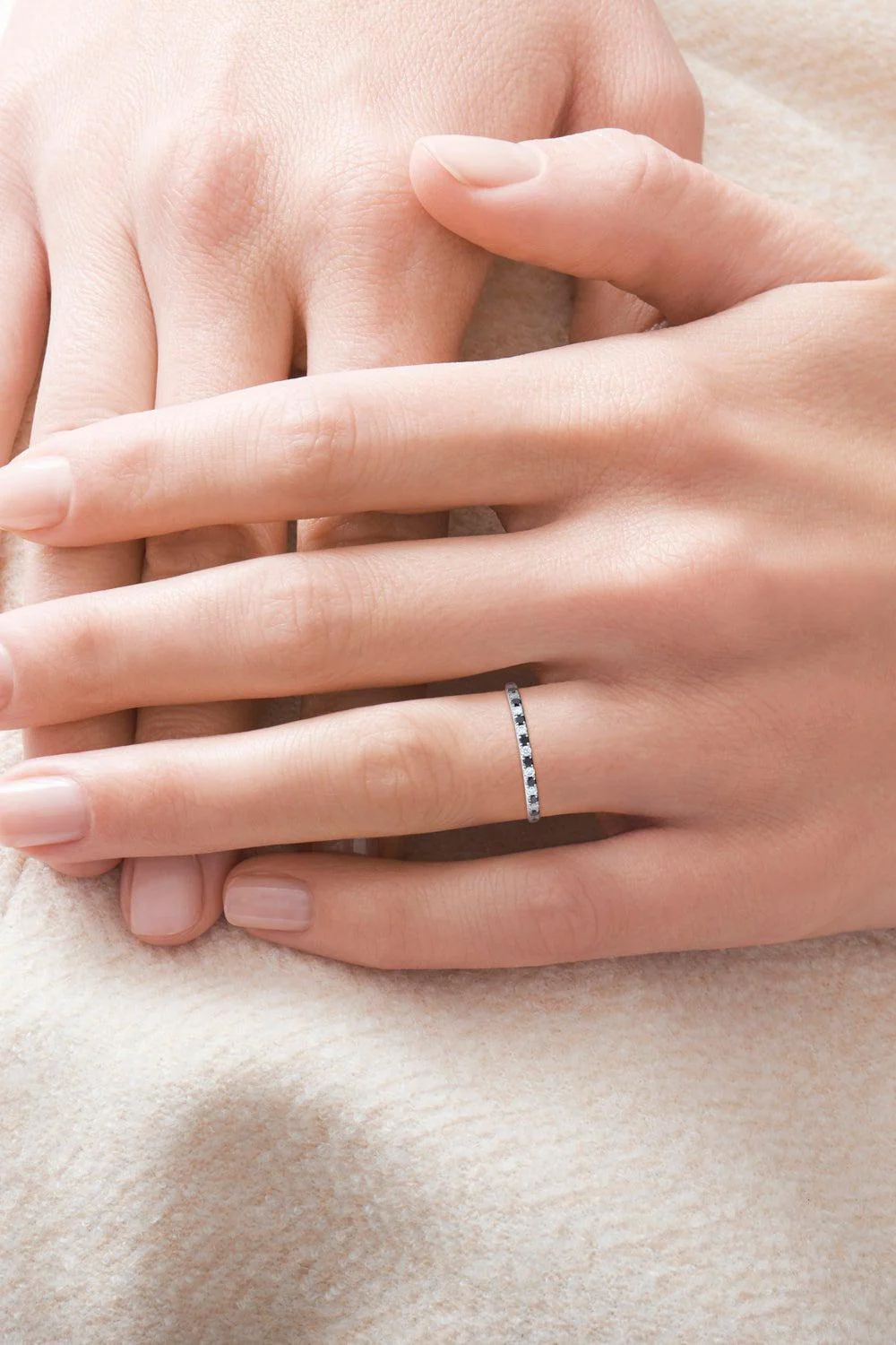 White Black Diamond Stackable Slim Ring - Image 2