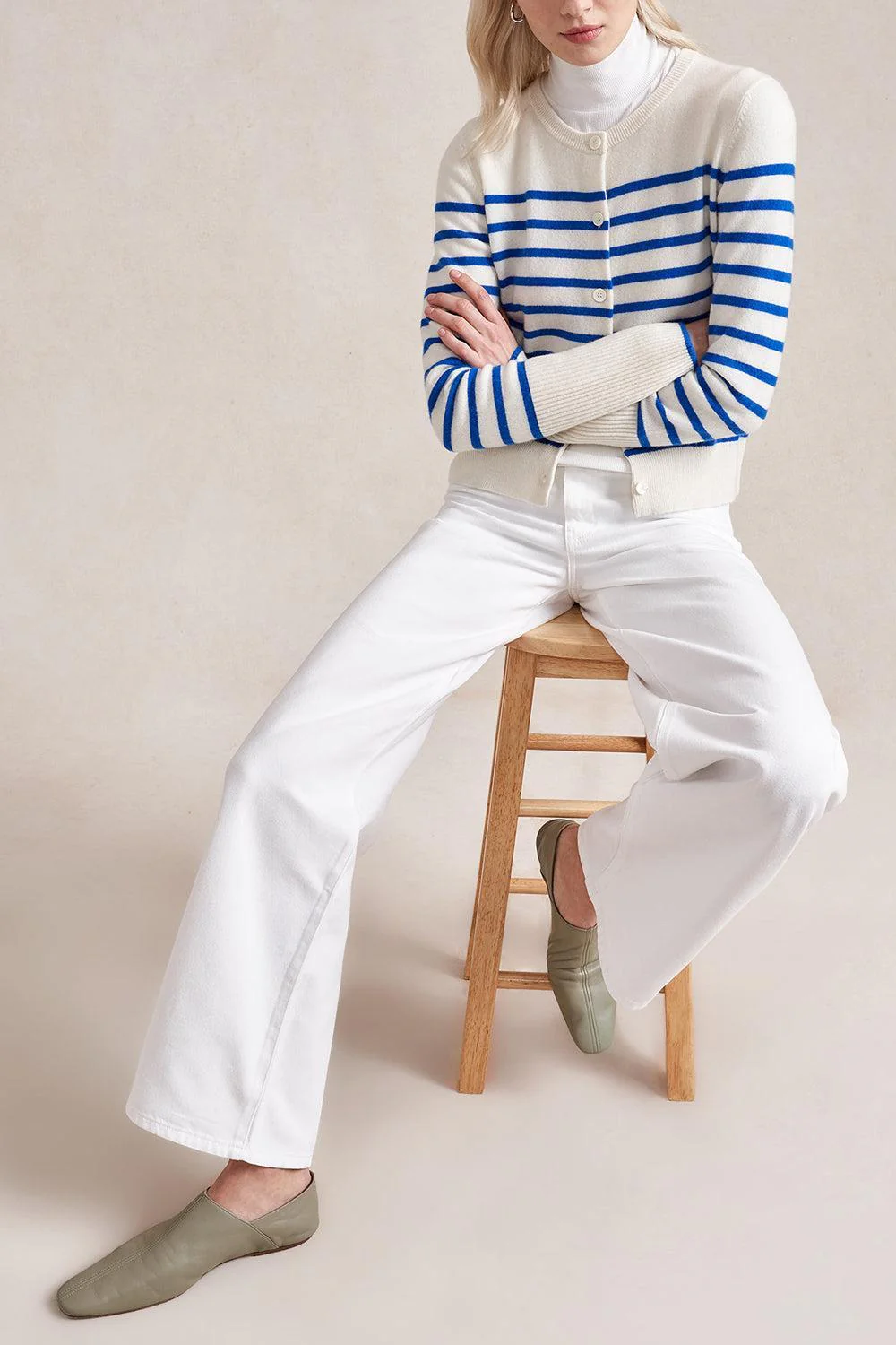 Striped Lean Lines Cardigan - Cream Cobalt