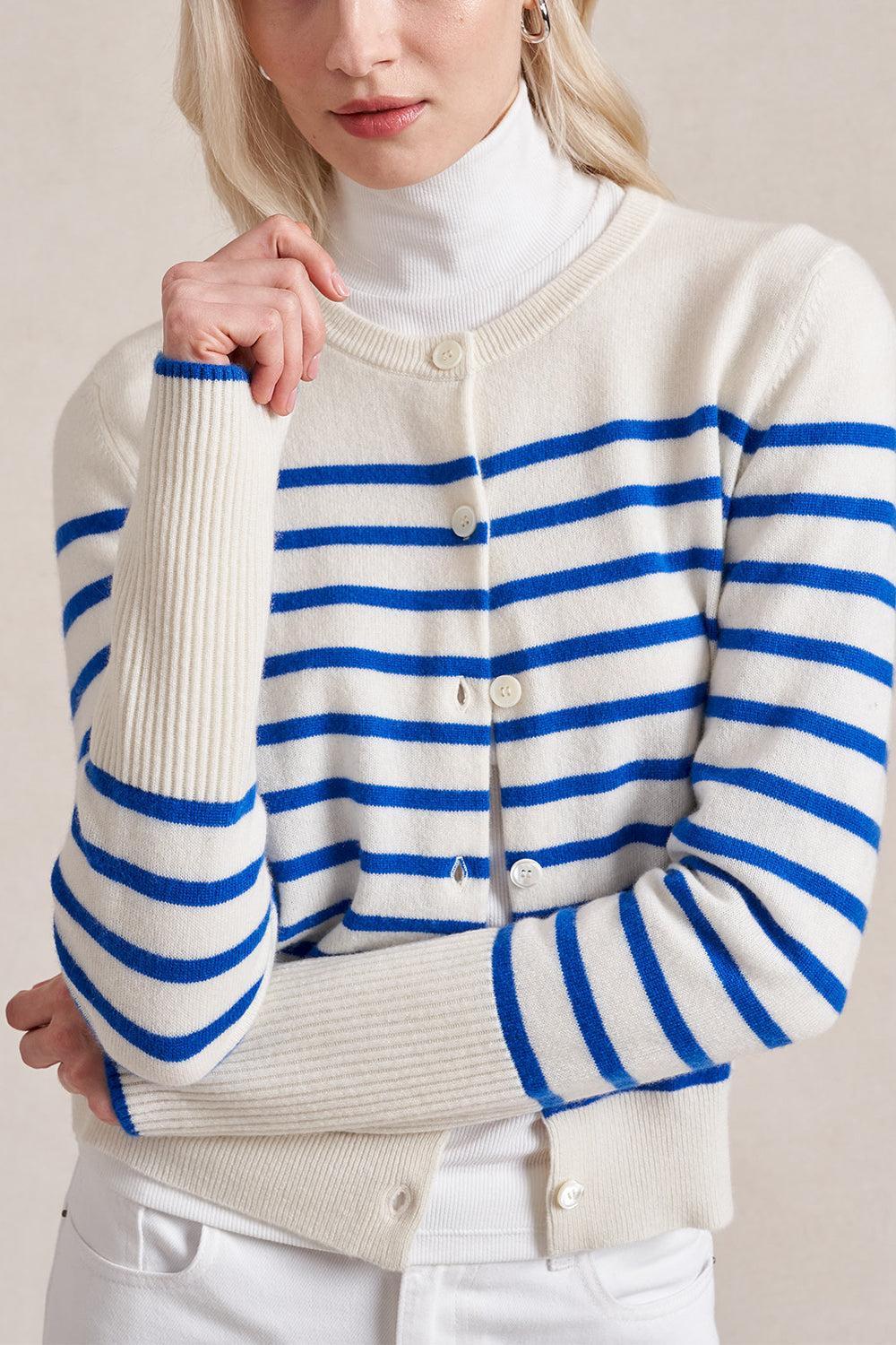 Striped Lean Lines Cardigan - Cream Cobalt - Image 3