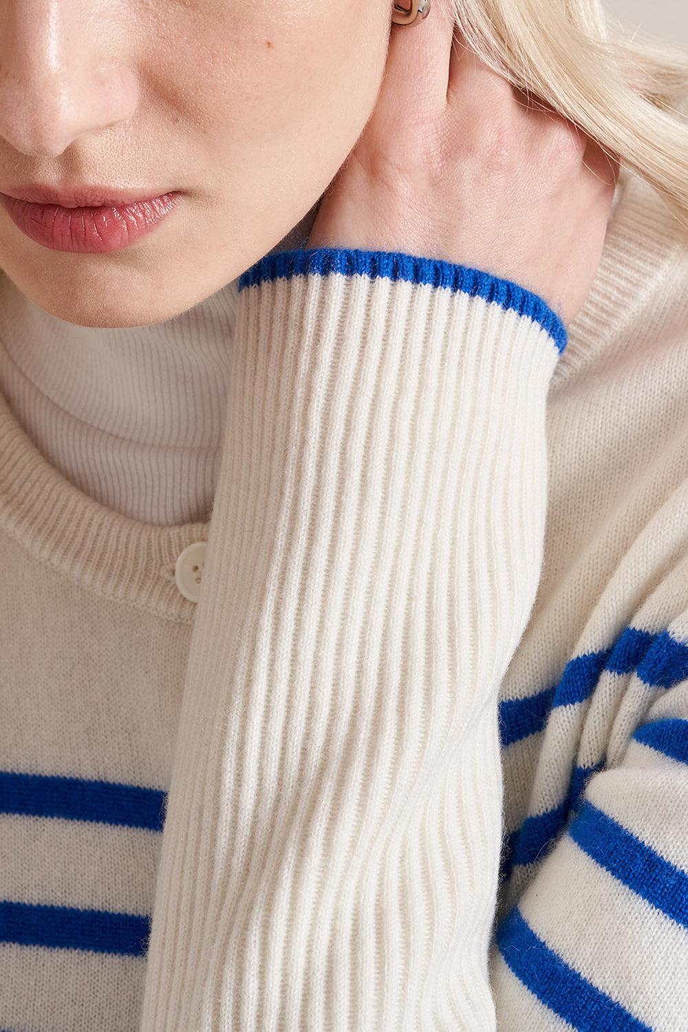 Striped Lean Lines Cardigan - Cream Cobalt - Image 4