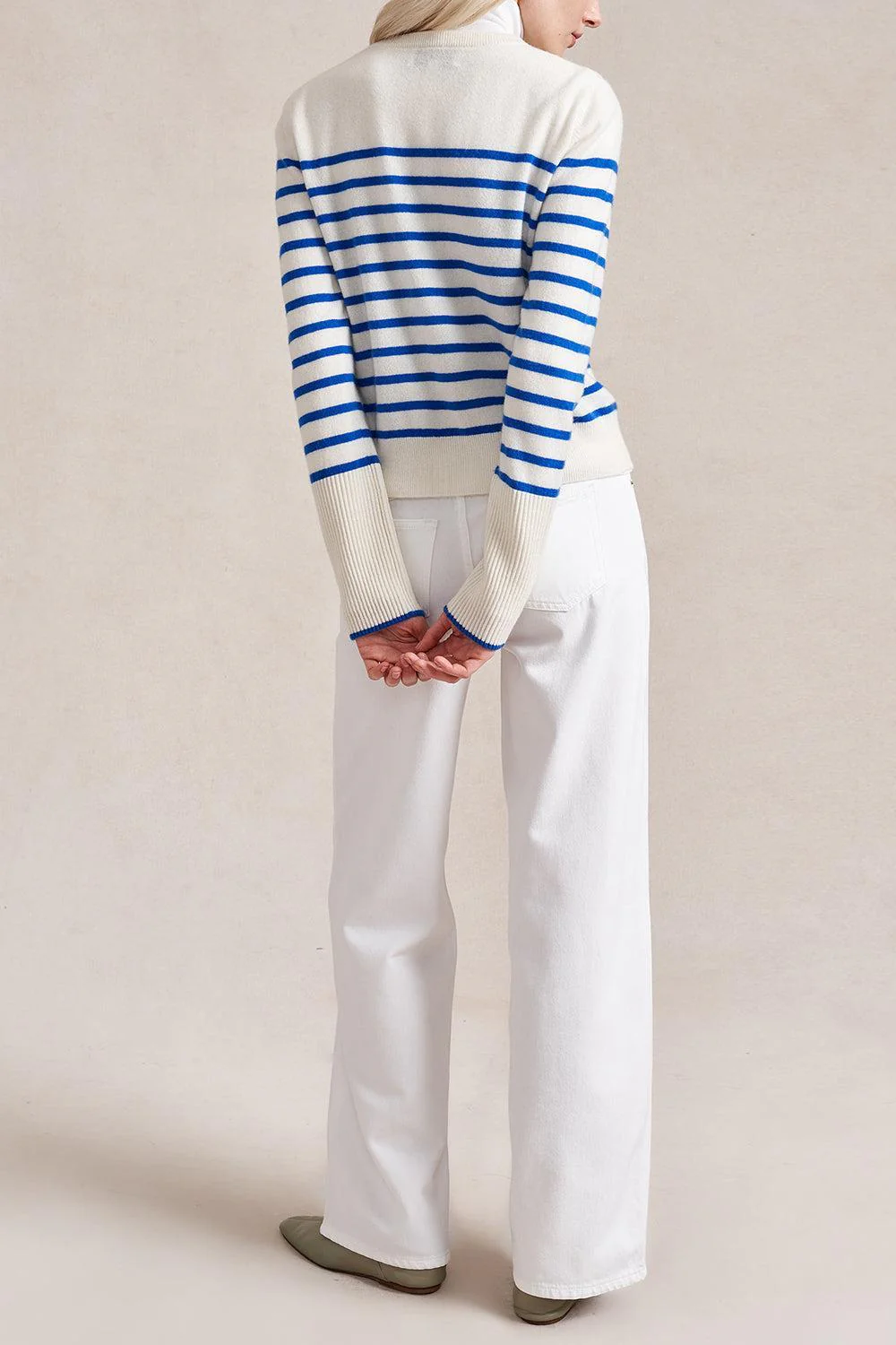 Striped Lean Lines Cardigan - Cream Cobalt - Image 6