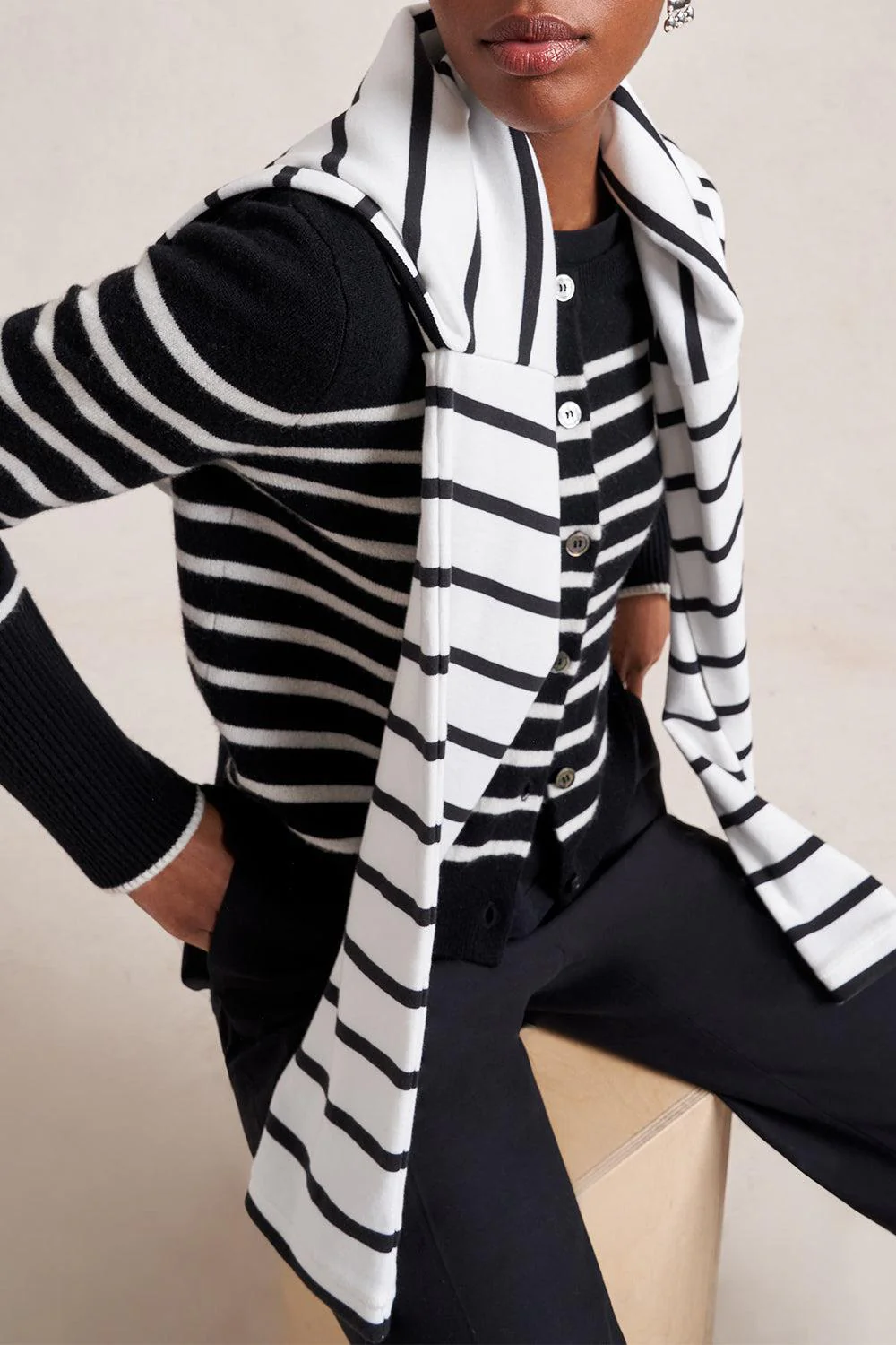 Striped Lean Lines Cardigan - Black Cream - Image 2