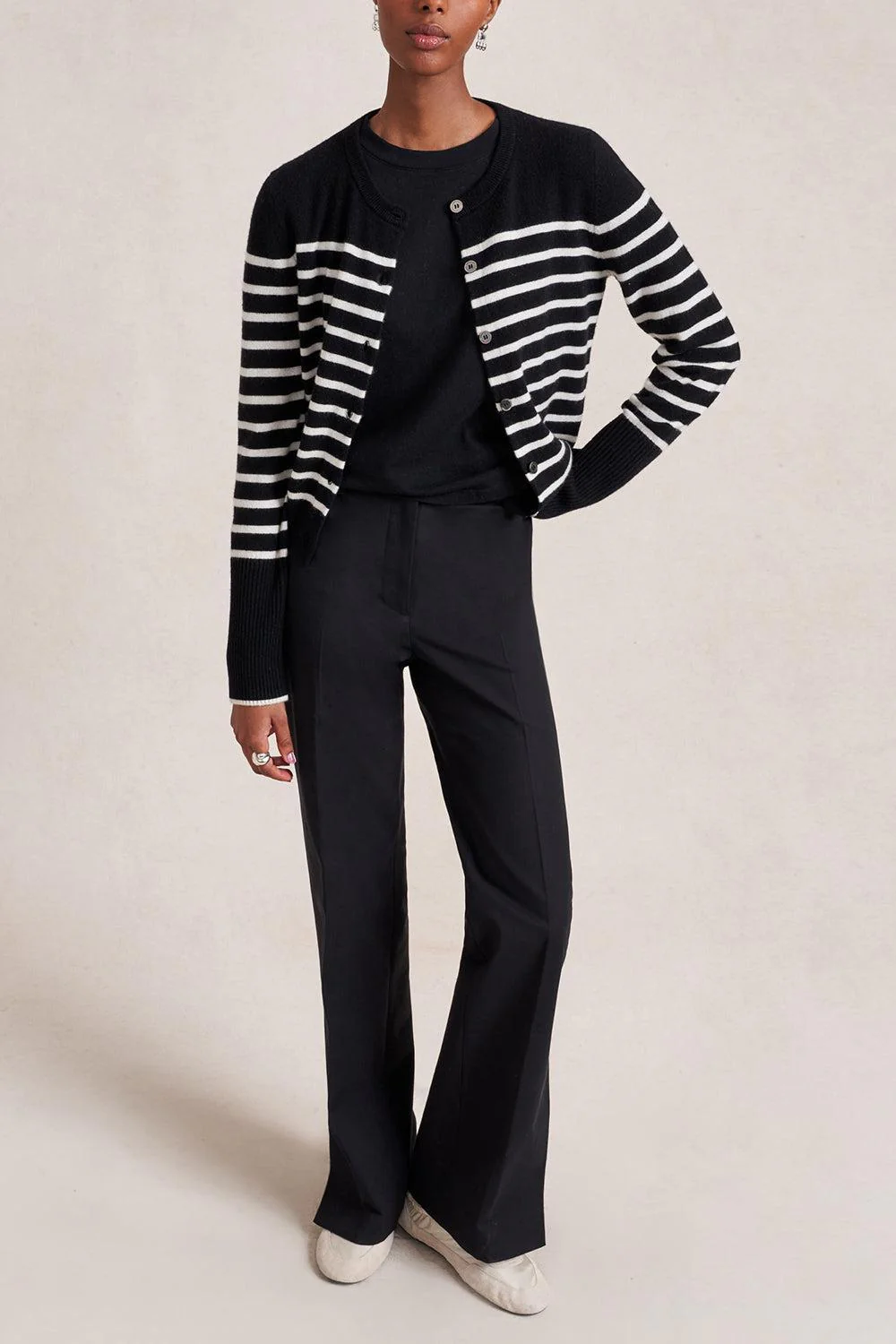 Striped Lean Lines Cardigan - Black Cream - Image 4