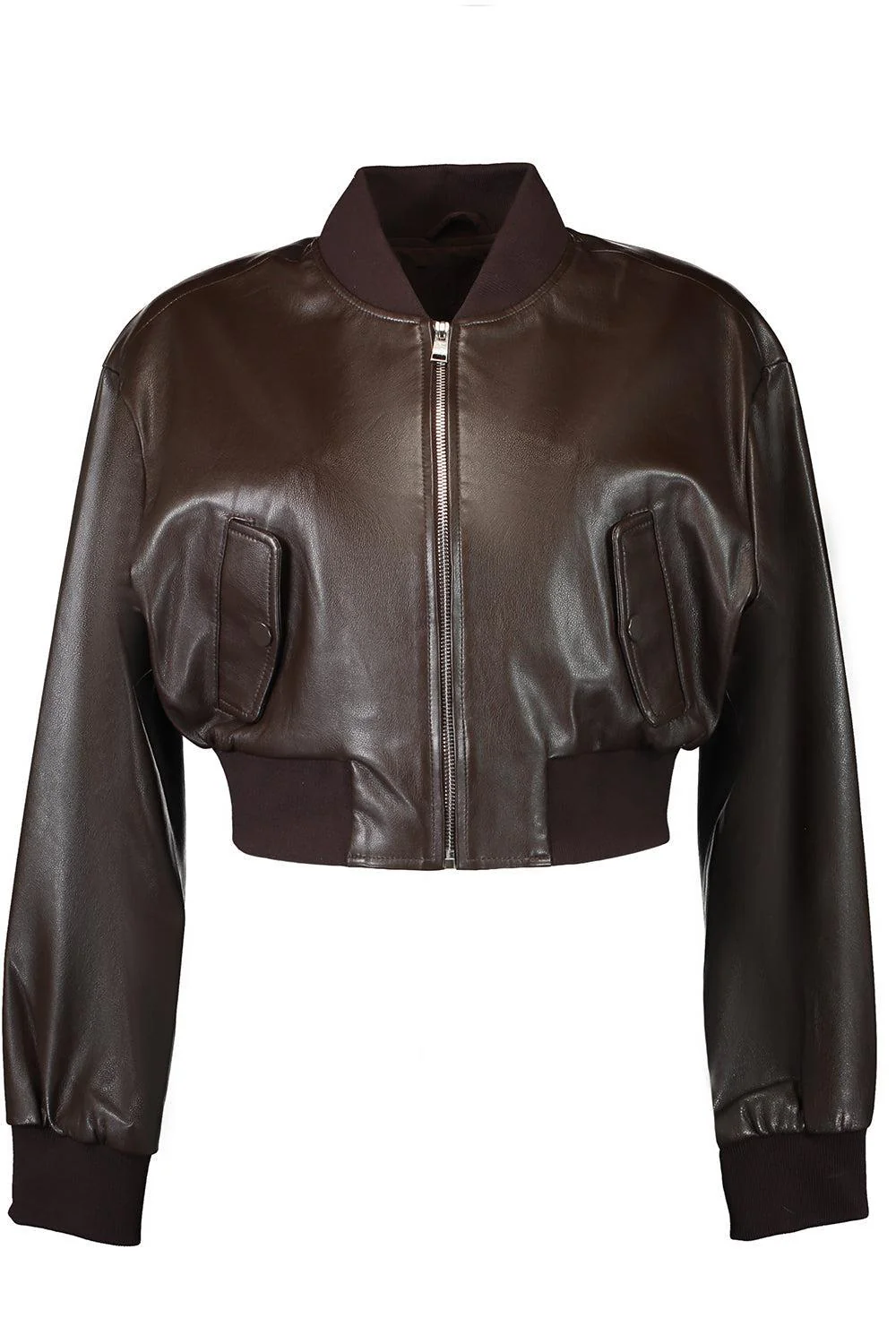 Evelin Crop Bomber Jacket - Dark Brown