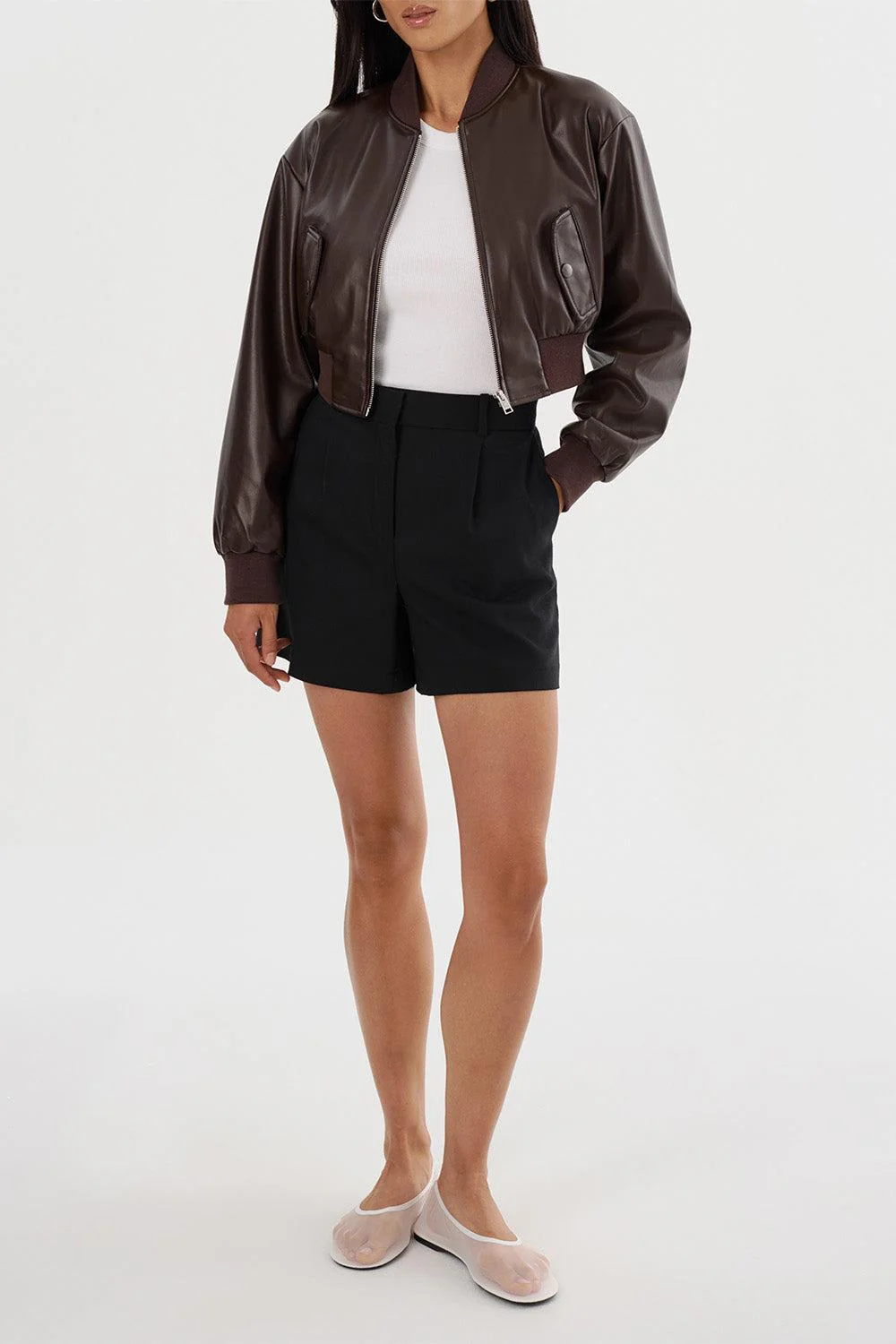 Evelin Crop Bomber Jacket - Dark Brown - Image 2