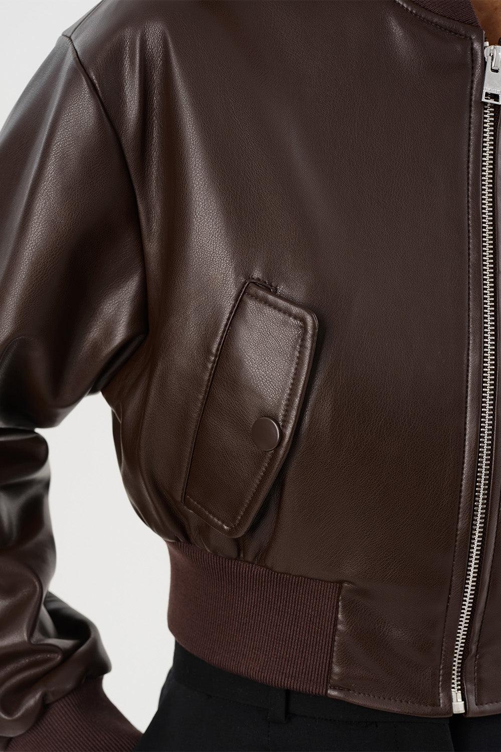 Evelin Crop Bomber Jacket - Dark Brown - Image 5