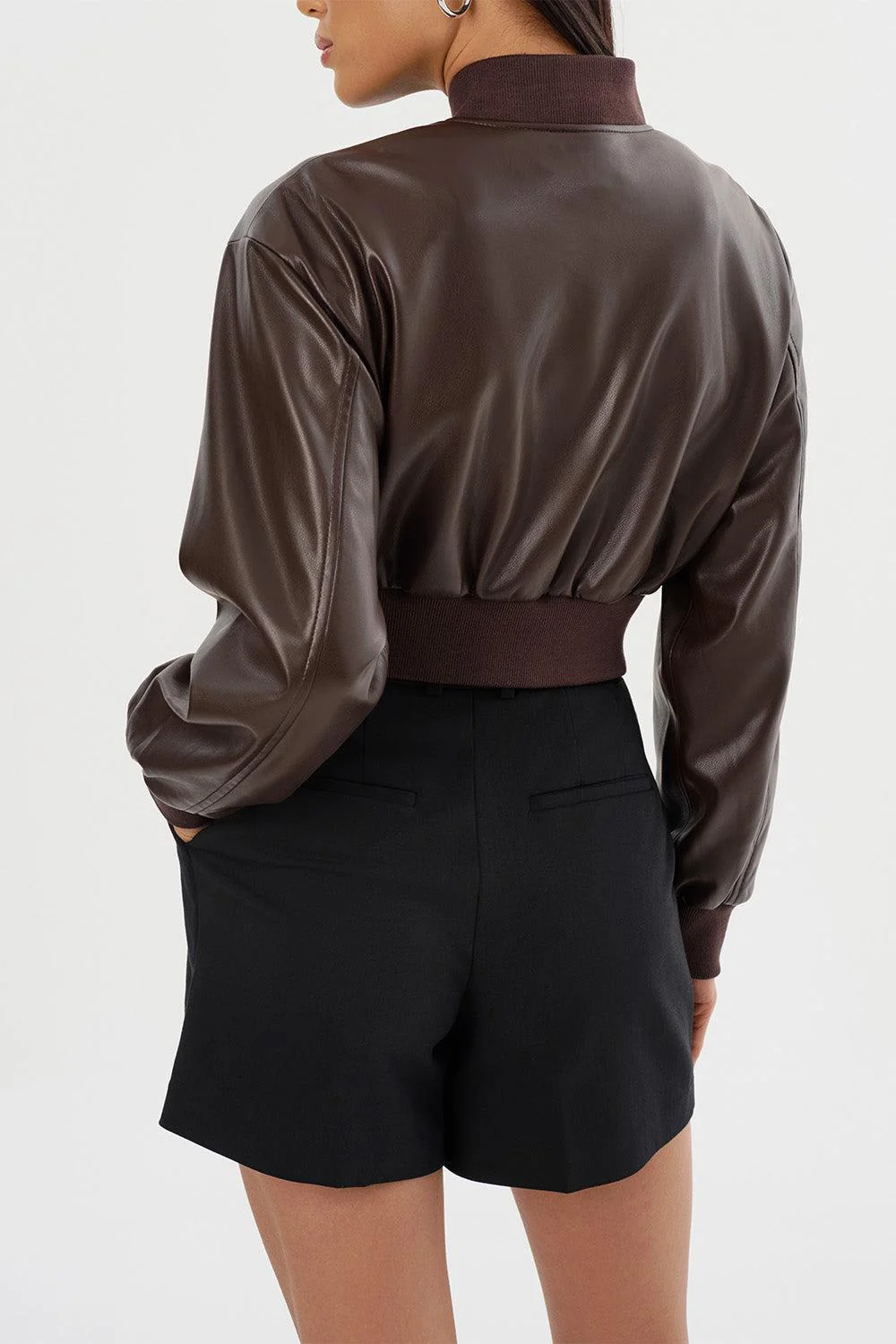 Evelin Crop Bomber Jacket - Dark Brown - Image 9