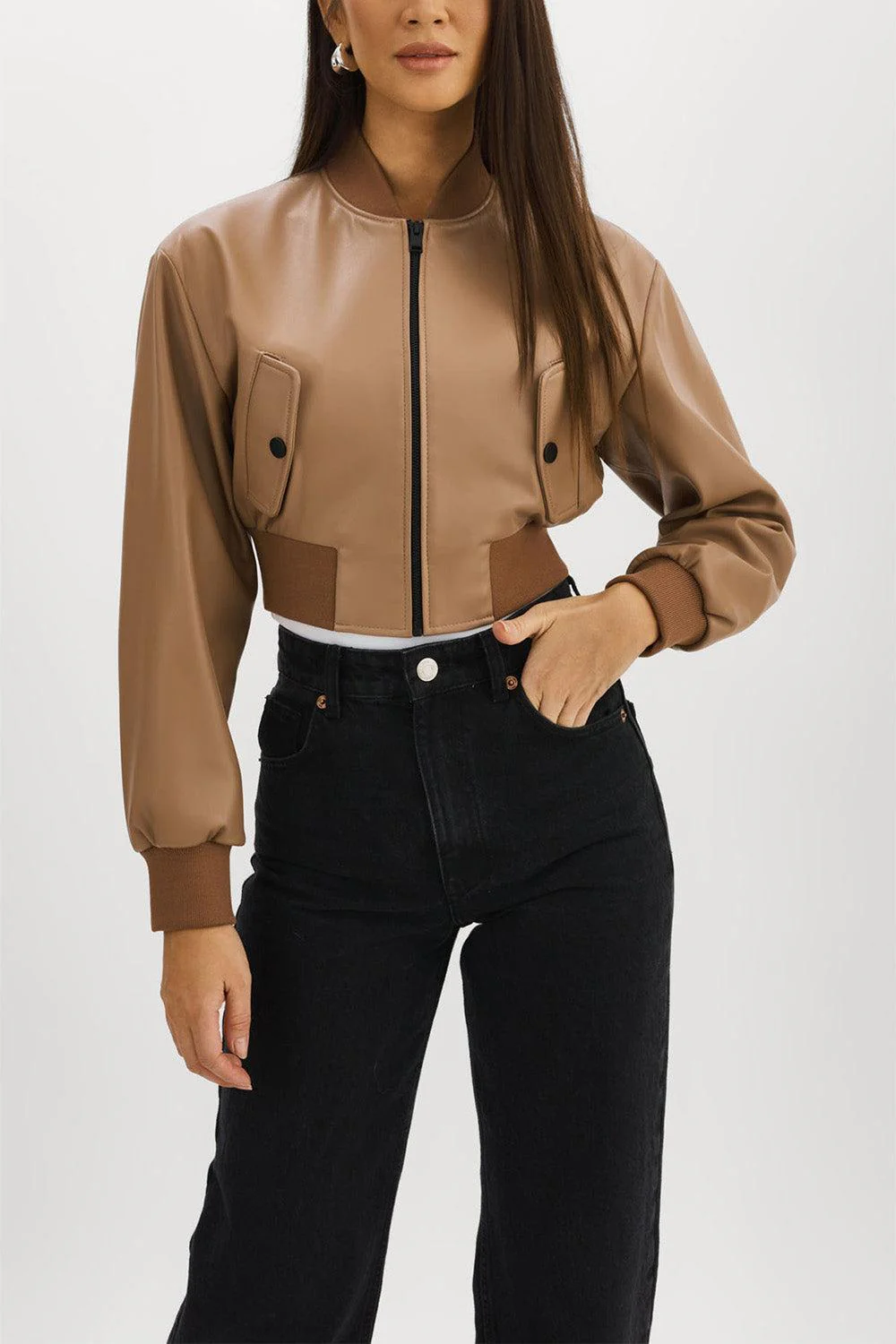 Evelin Crop Zip Jacket - Mocha - Image 4