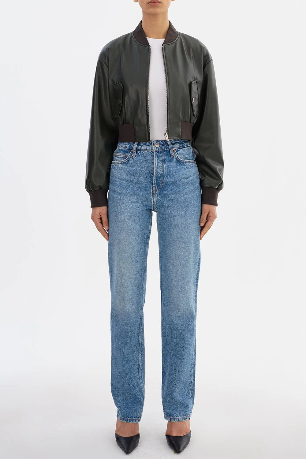 Evelin Crop Bomber Jacket - Dark Olive - Image 2