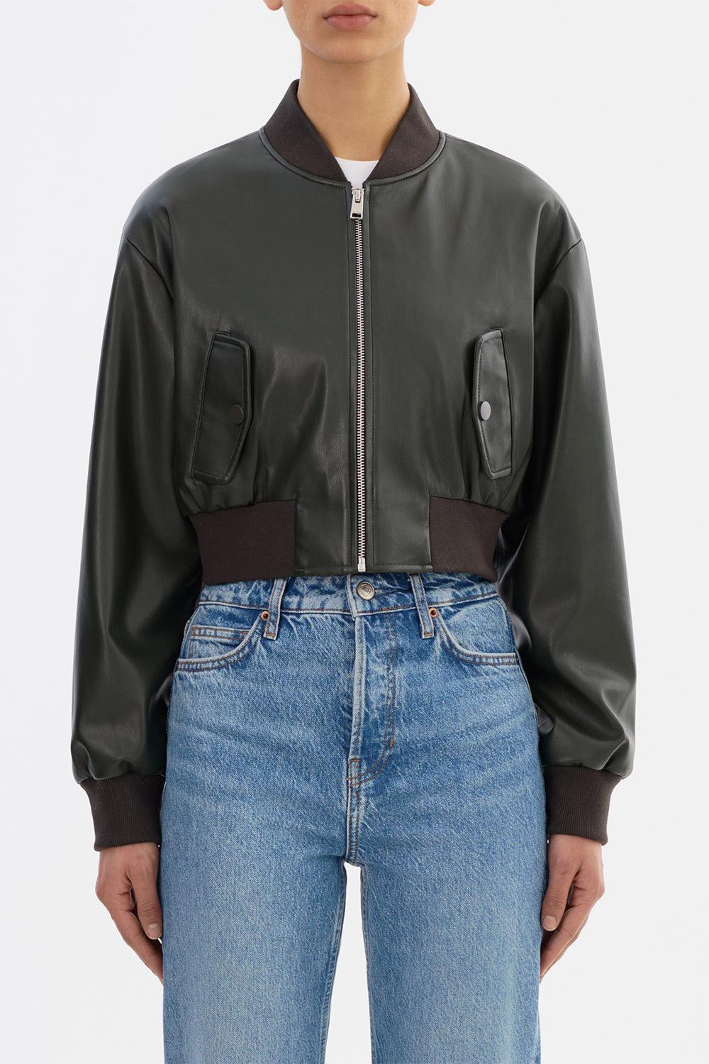 Evelin Crop Bomber Jacket - Dark Olive - Image 3